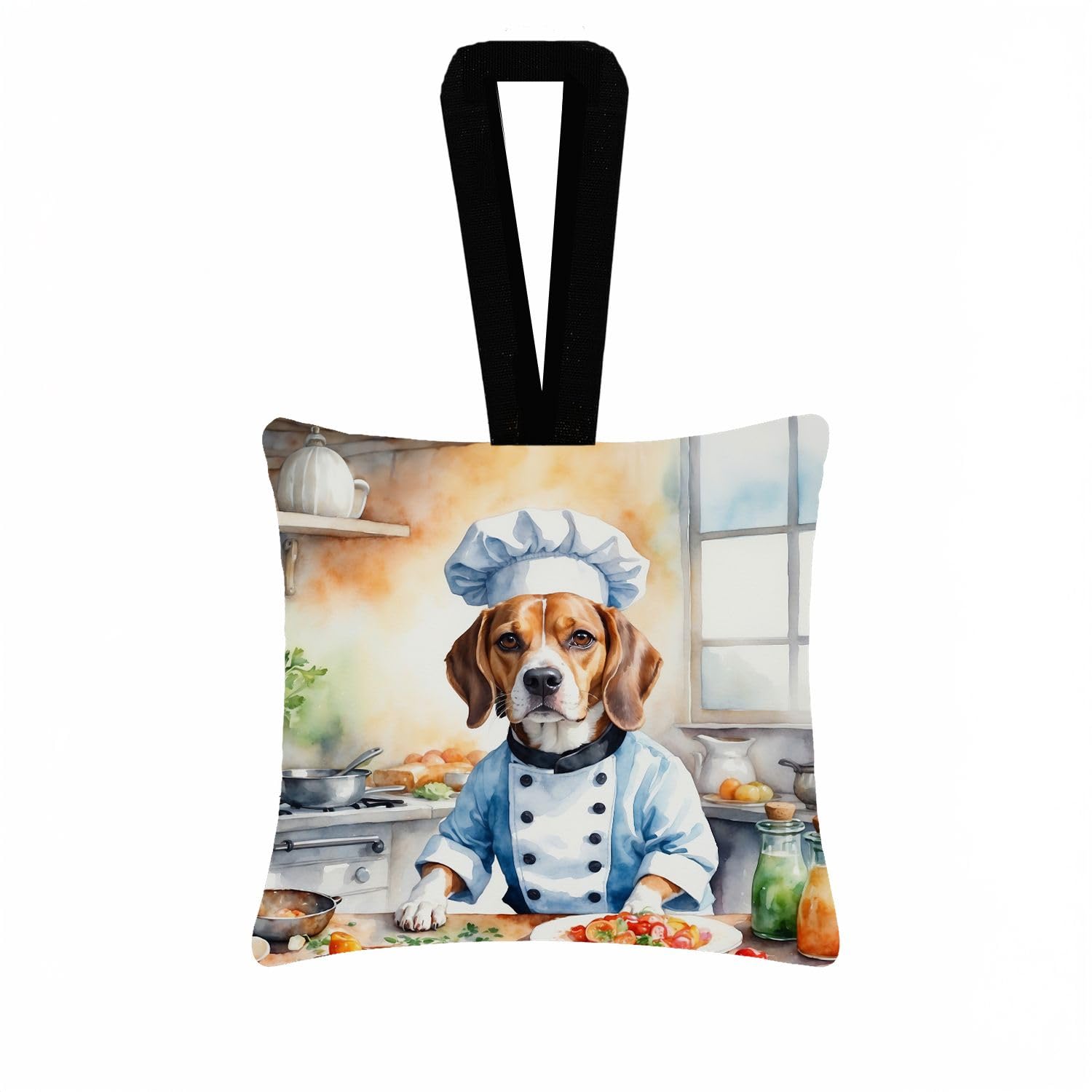 Carolines Treasures Beagle The Chef Hanging Square Fabric Ornament 3.5  3.5 Decorative Door-Knob & Tree Hanger, Soft Fabric