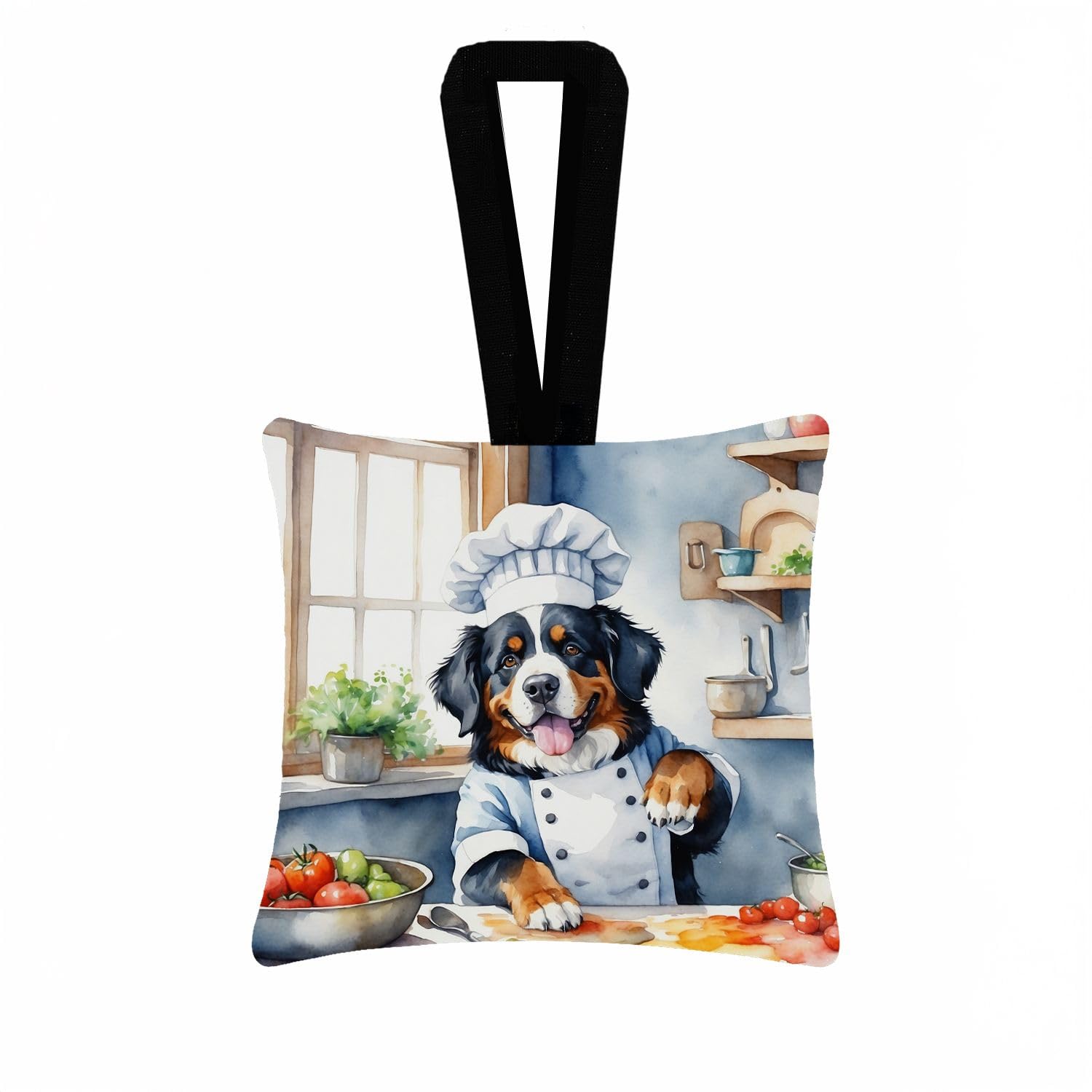 Carolines Treasures Bernese Mountain Dog The Chef Hanging Square Fabric Ornament 3.5  3.5 Decorative Door-Knob & Tree Hanger, Soft Fabric