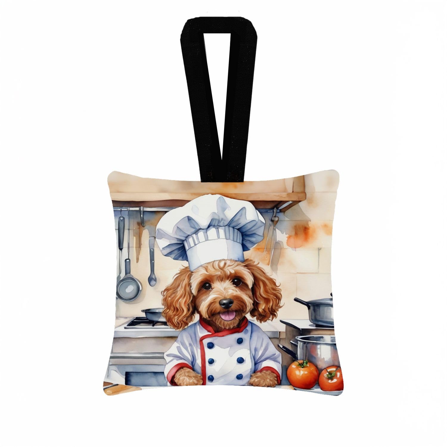 Carolines Treasures Cockapoo The Chef Hanging Square Fabric Ornament 3.5  3.5 Decorative Door-Knob & Tree Hanger, Soft Fabric