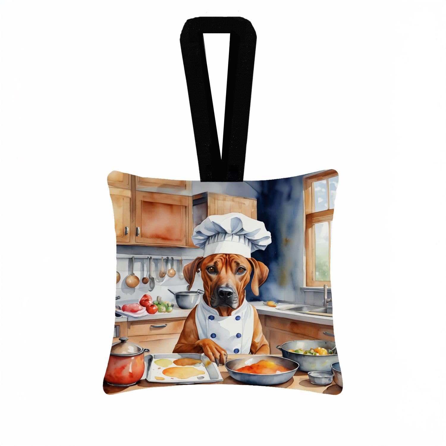 Carolines Treasures Rhodesian Ridgeback The Chef Hanging Square Fabric Ornament 3.5  3.5 Decorative Door-Knob & Tree Hanger, Soft Fabric