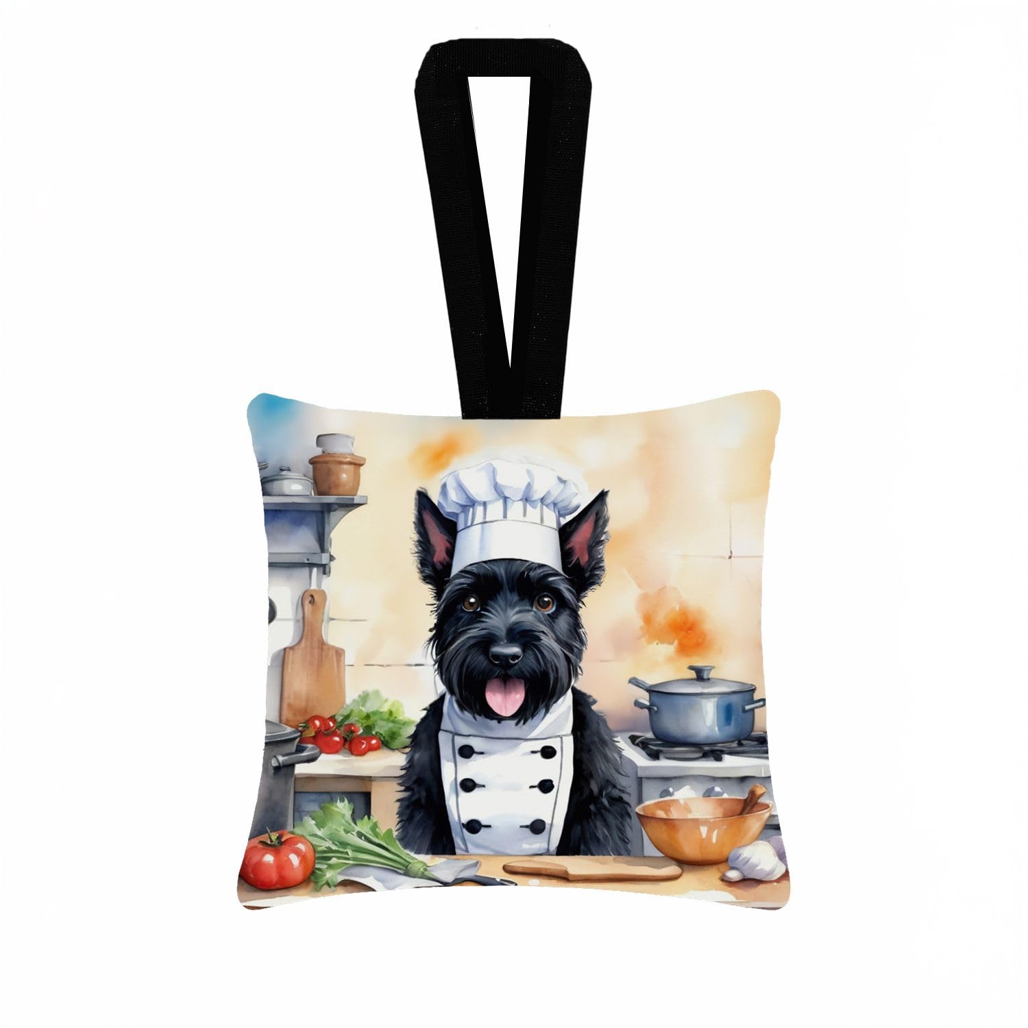 Carolines Treasures Scottish Terrier The Chef Hanging Square Fabric Ornament 3.5  3.5 Decorative Door-Knob & Tree Hanger, Soft Fabric