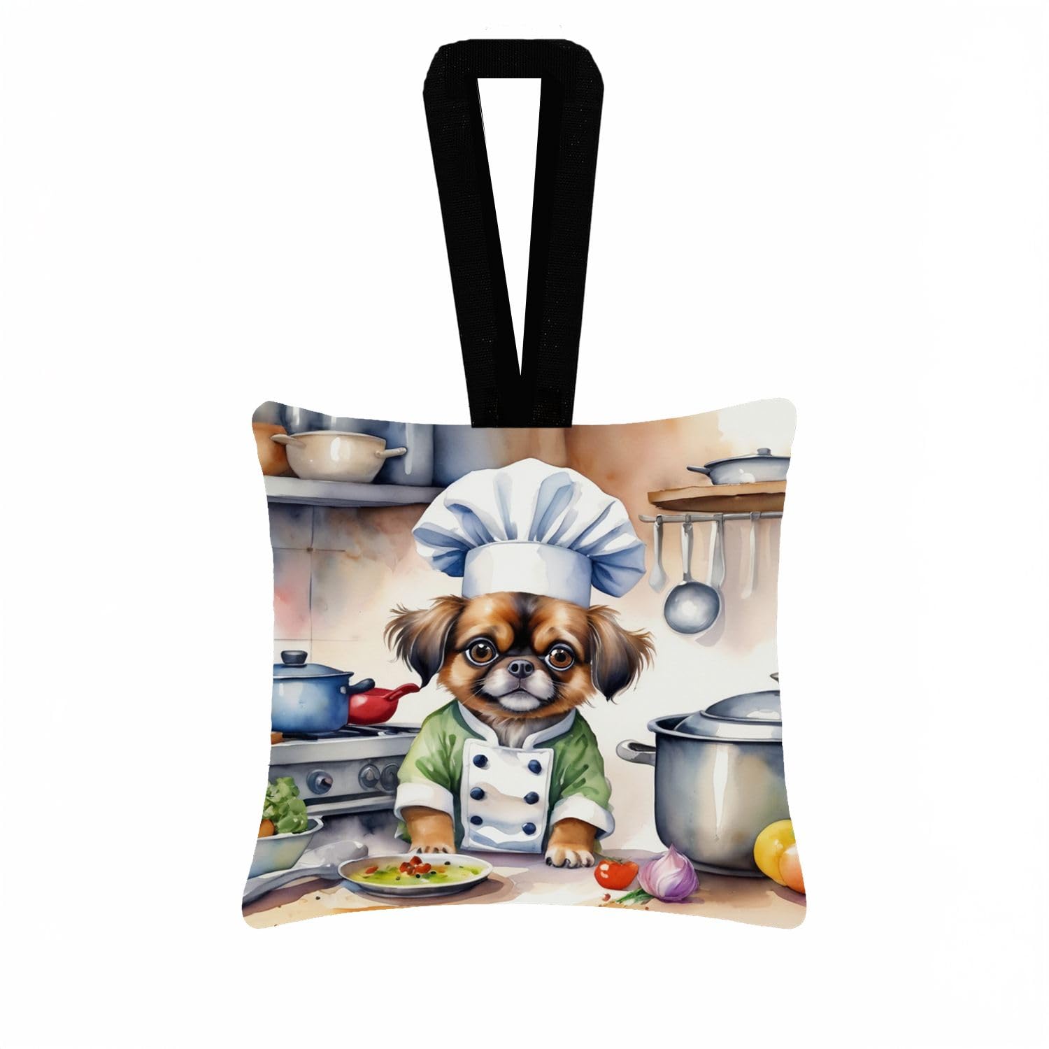 Carolines Treasures Tibetan Spaniel The Chef Hanging Square Fabric Ornament 3.5  3.5 Decorative Door-Knob & Tree Hanger, Soft Fabric