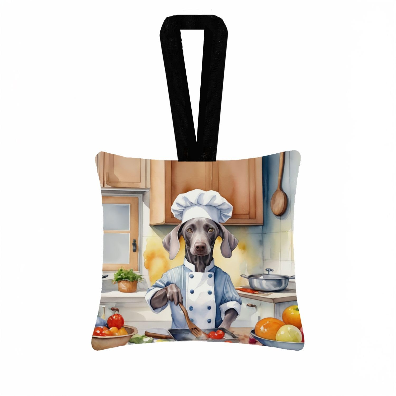 Carolines Treasures Weimaraner The Chef Hanging Square Fabric Ornament 3.5  3.5 Decorative Door-Knob & Tree Hanger, Soft Fabric