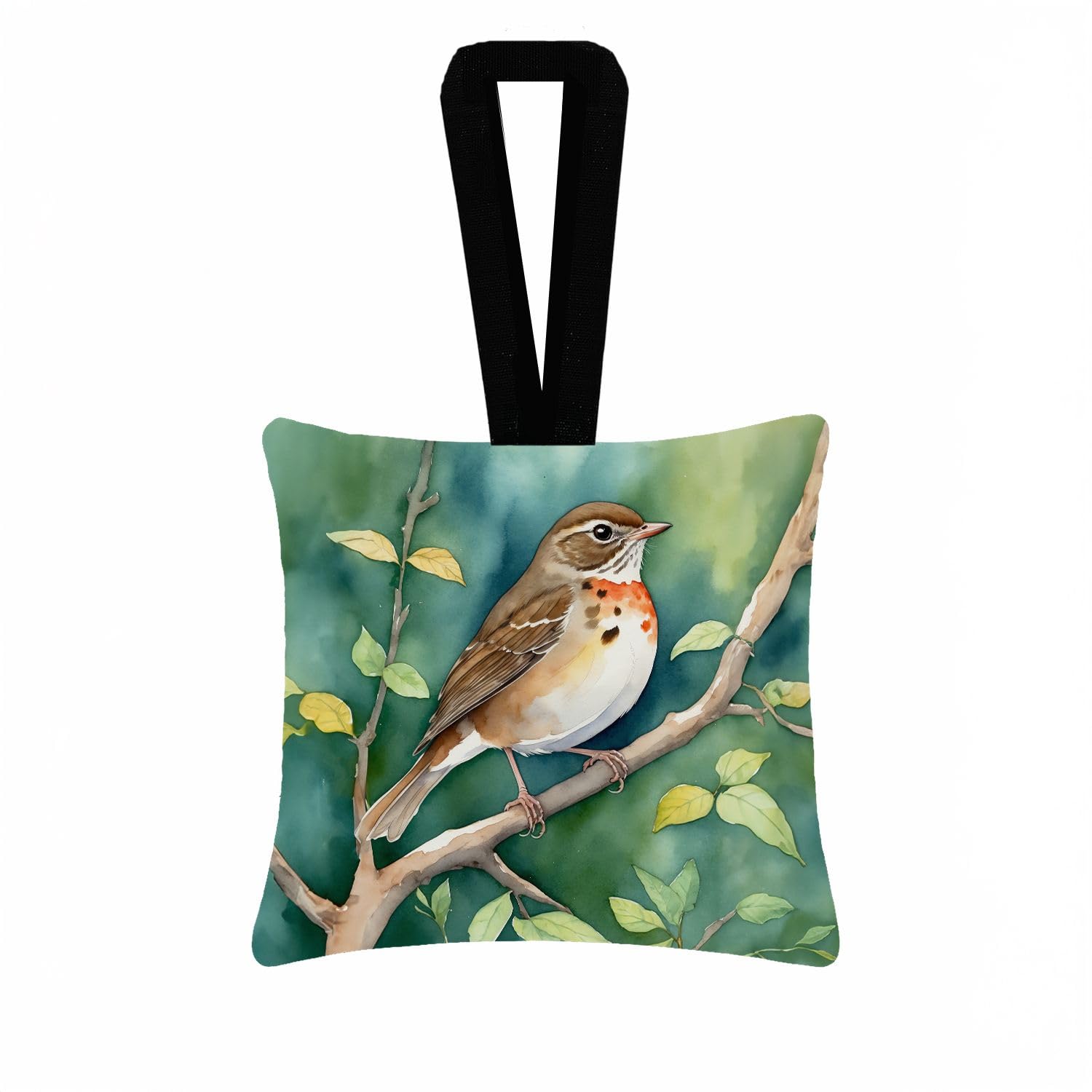 Carolines Treasures Vermont Hermit Thrush Hanging Square Fabric Ornament 3.5  3.5 Decorative Door-Knob & Tree Hanger, Soft Fabric