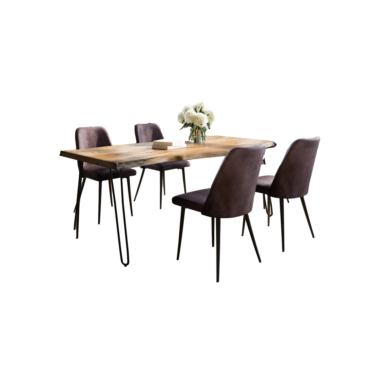 Nature'S Edge Five Piece Solid Acacia Dining Set With Upholstered Mid-Century Modern Chairs