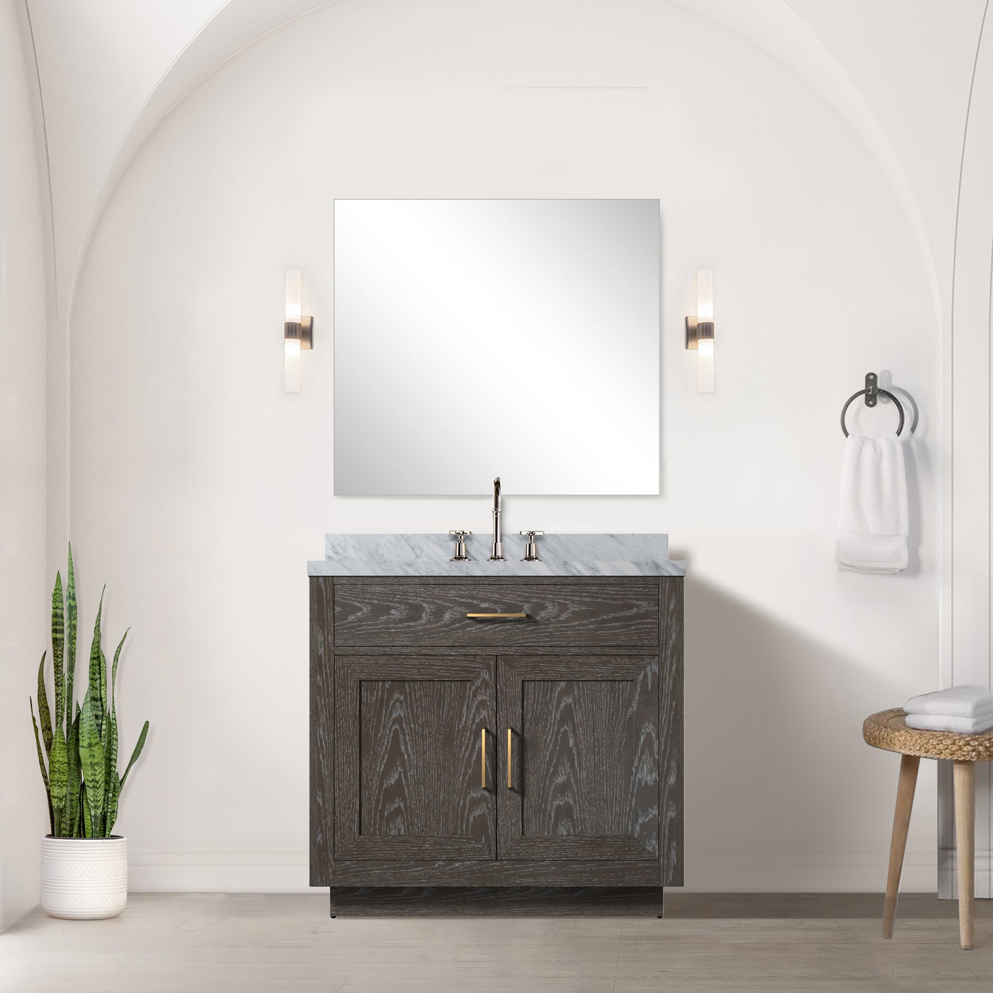 Brown Oak Single Bath Vanity 36 in. W x 22 in. D