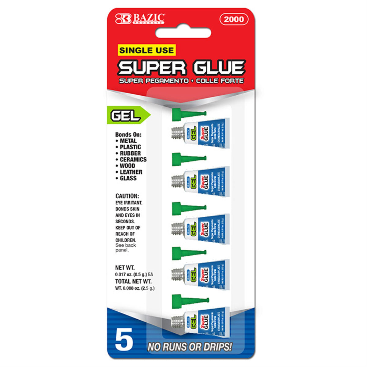Bazic 0.017 Oz (0.5G) Super Glue Gel (5/Pack)