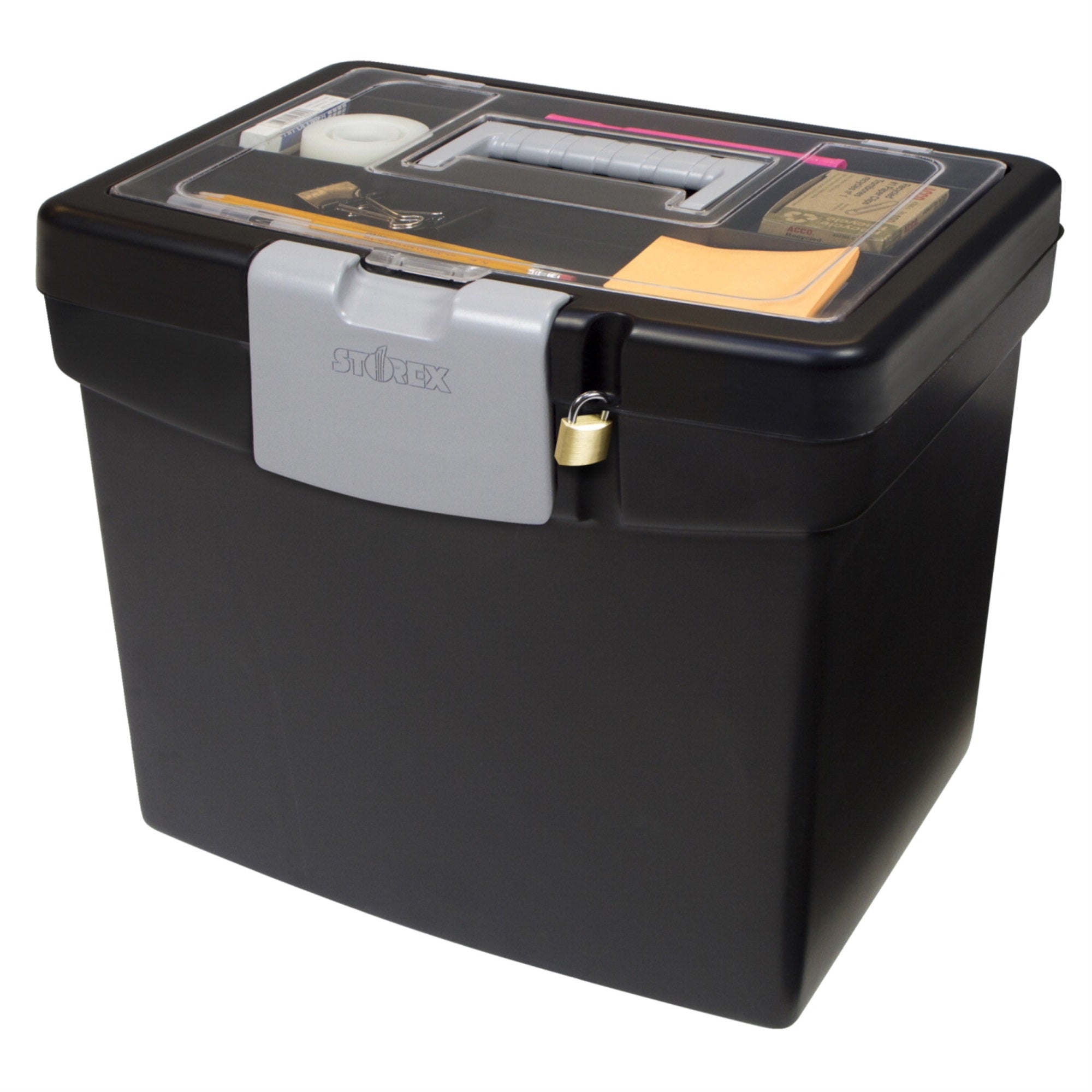 Storex Portable File Box With Xl Lid, 11 X 13-1/2 X 11 Inches, Black