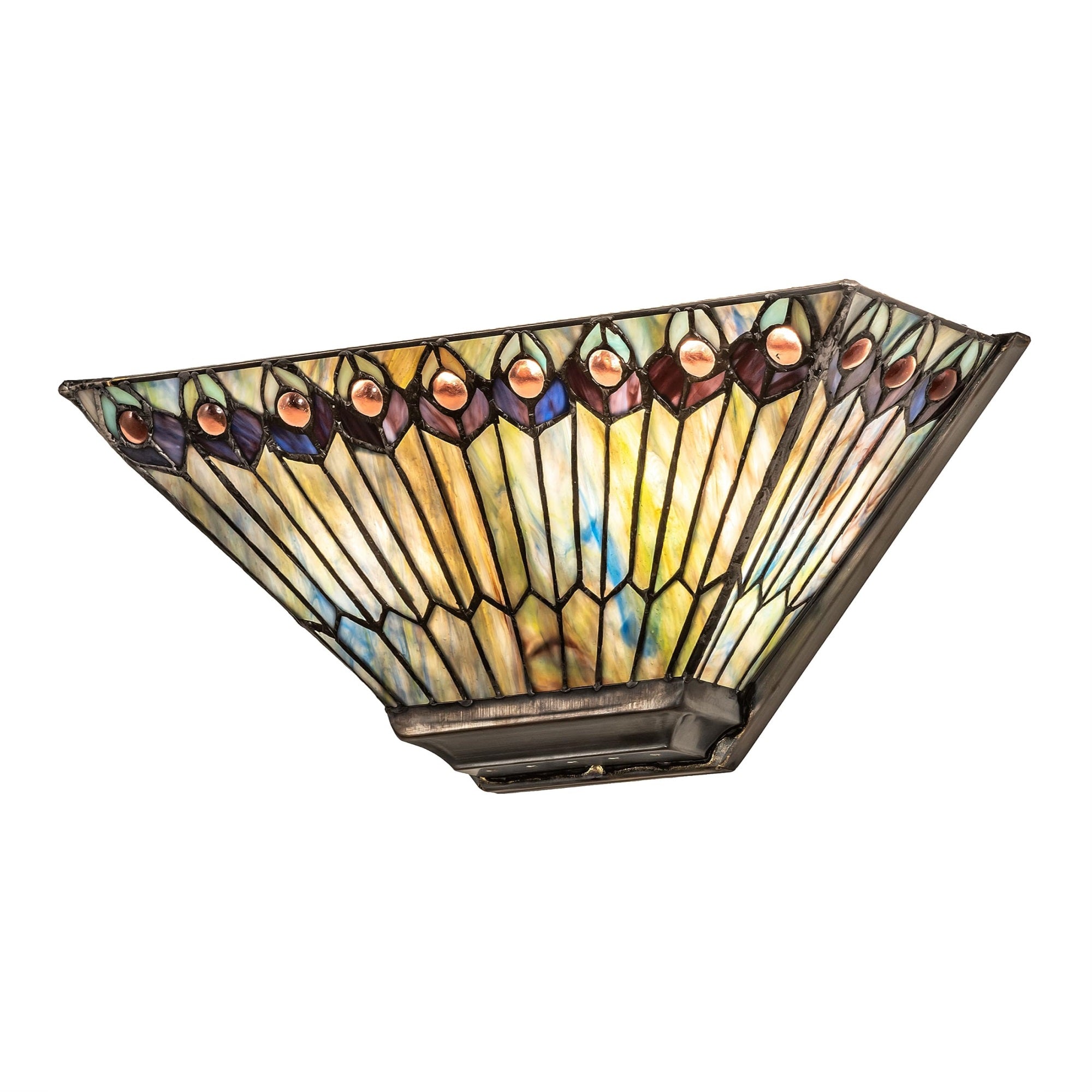 16' Wide Tiffany Jeweled Peacock Wall Sconce