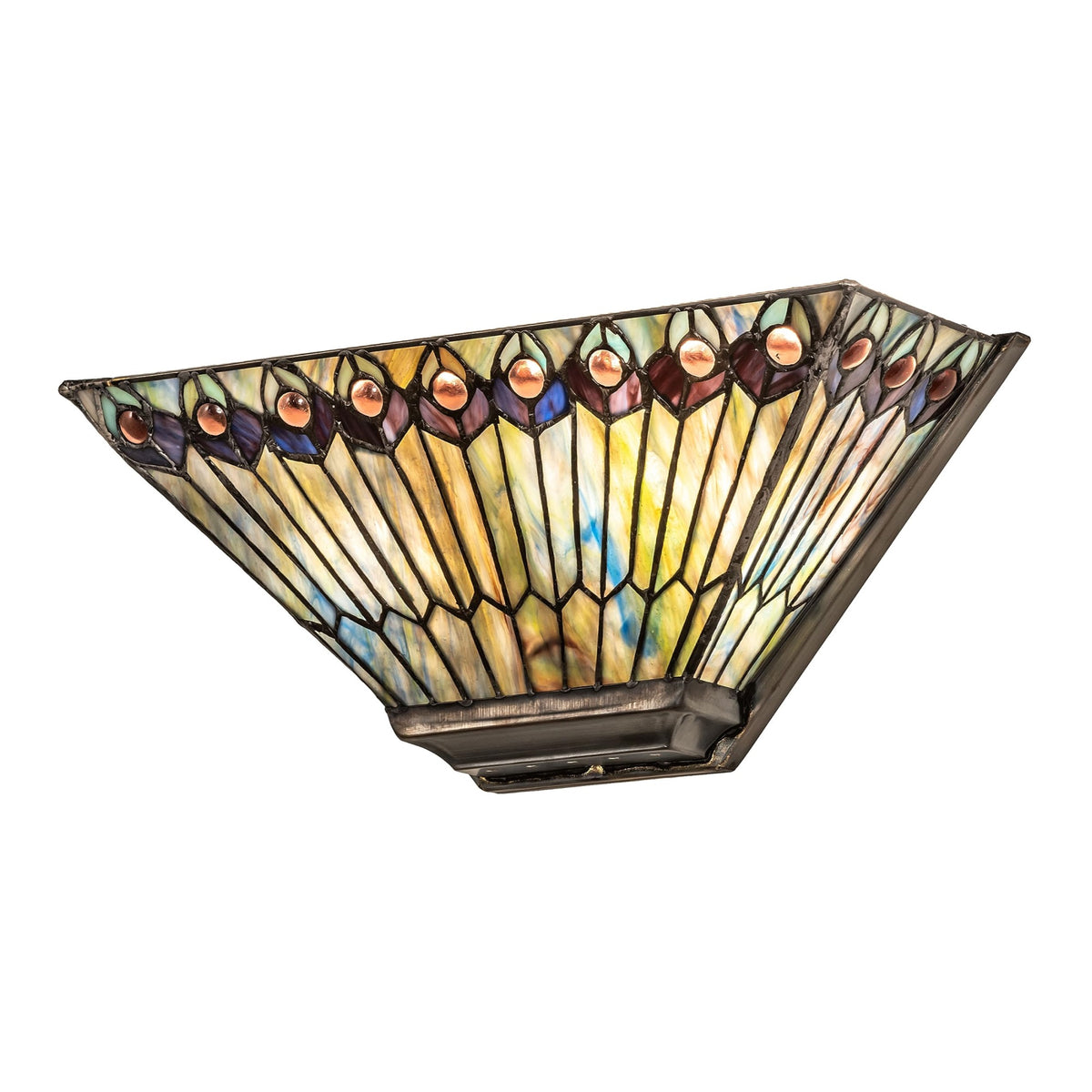 16' Wide Tiffany Jeweled Peacock Wall Sconce