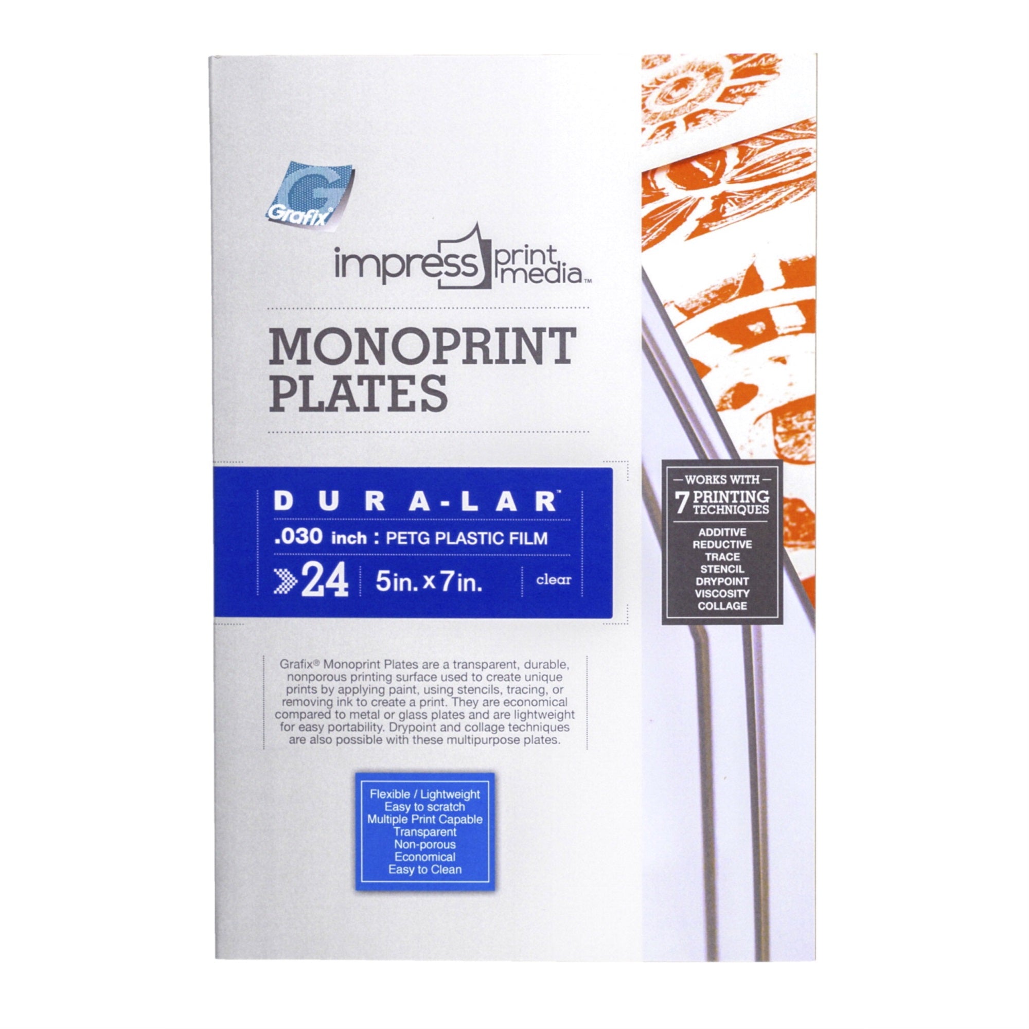 Grafix Impress Print Media Monoprint Plates, 5 X 7 Inches, Clear, Pack Of 24