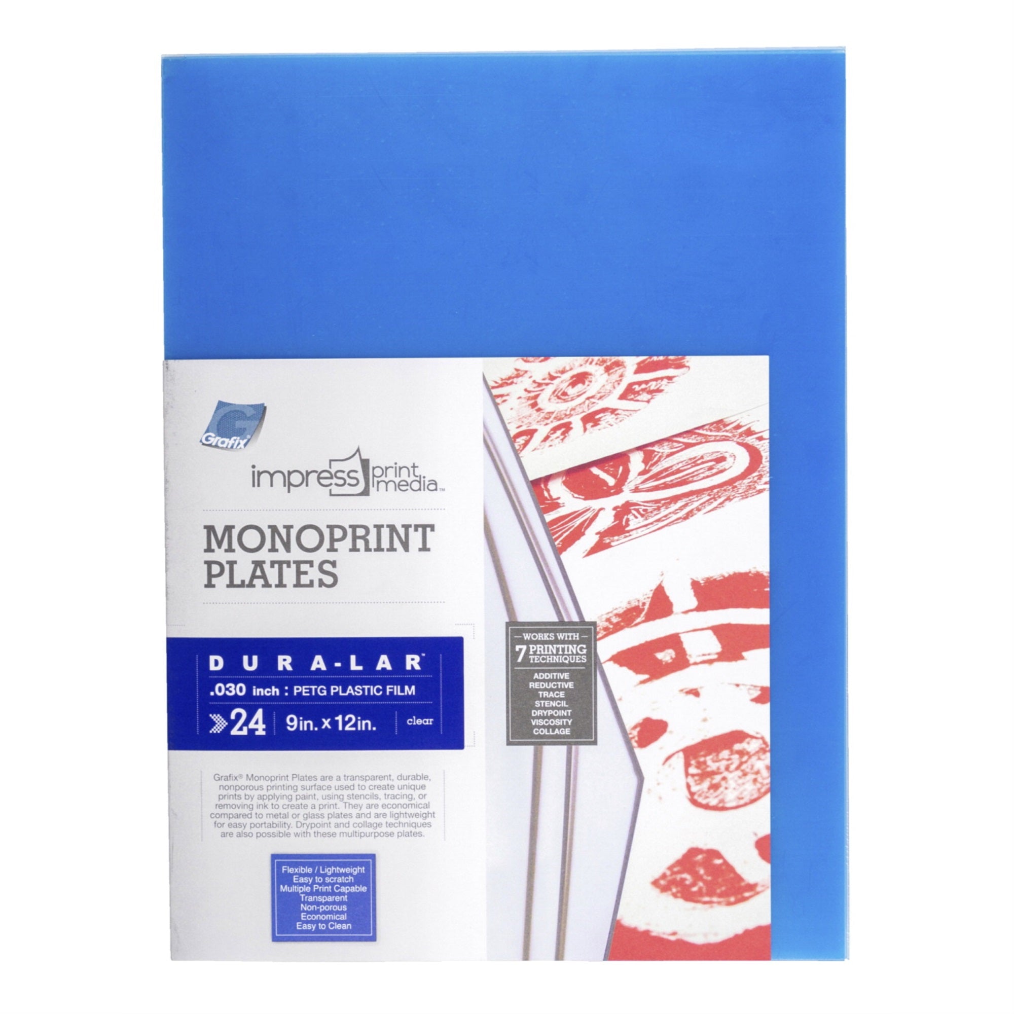 Grafix Impress Print Media Monoprint Plates, 9 X 12 Inches, Clear, Pack Of 24