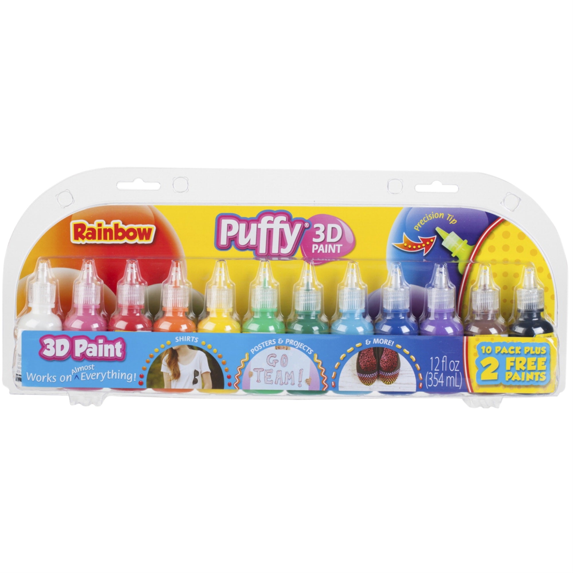 Tulip Puffy 3D Paint, Rainbow Colors, Set Of 12