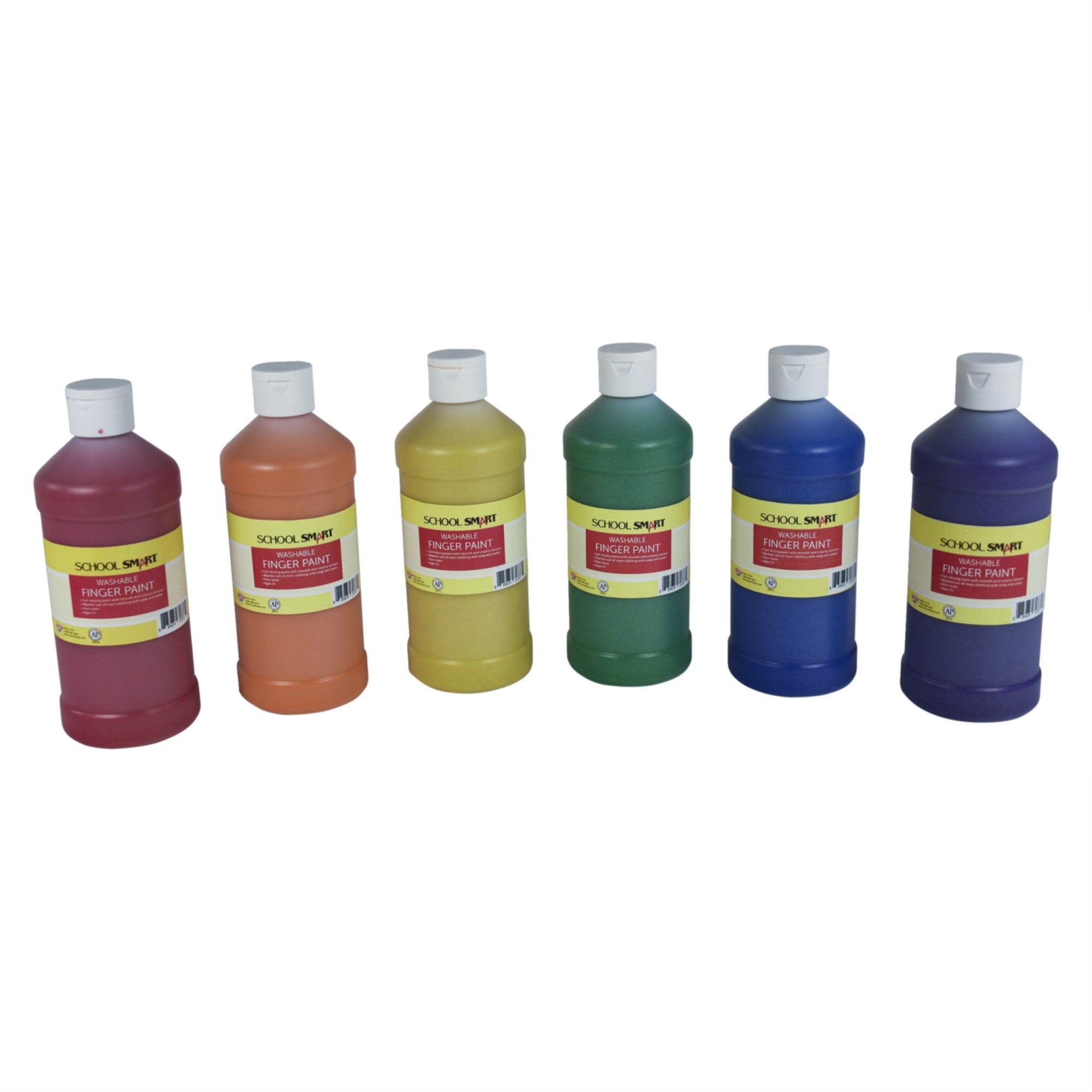 School Smart Washable Finger Paints, Assorted Glitter Colors, Pint Set Of 6