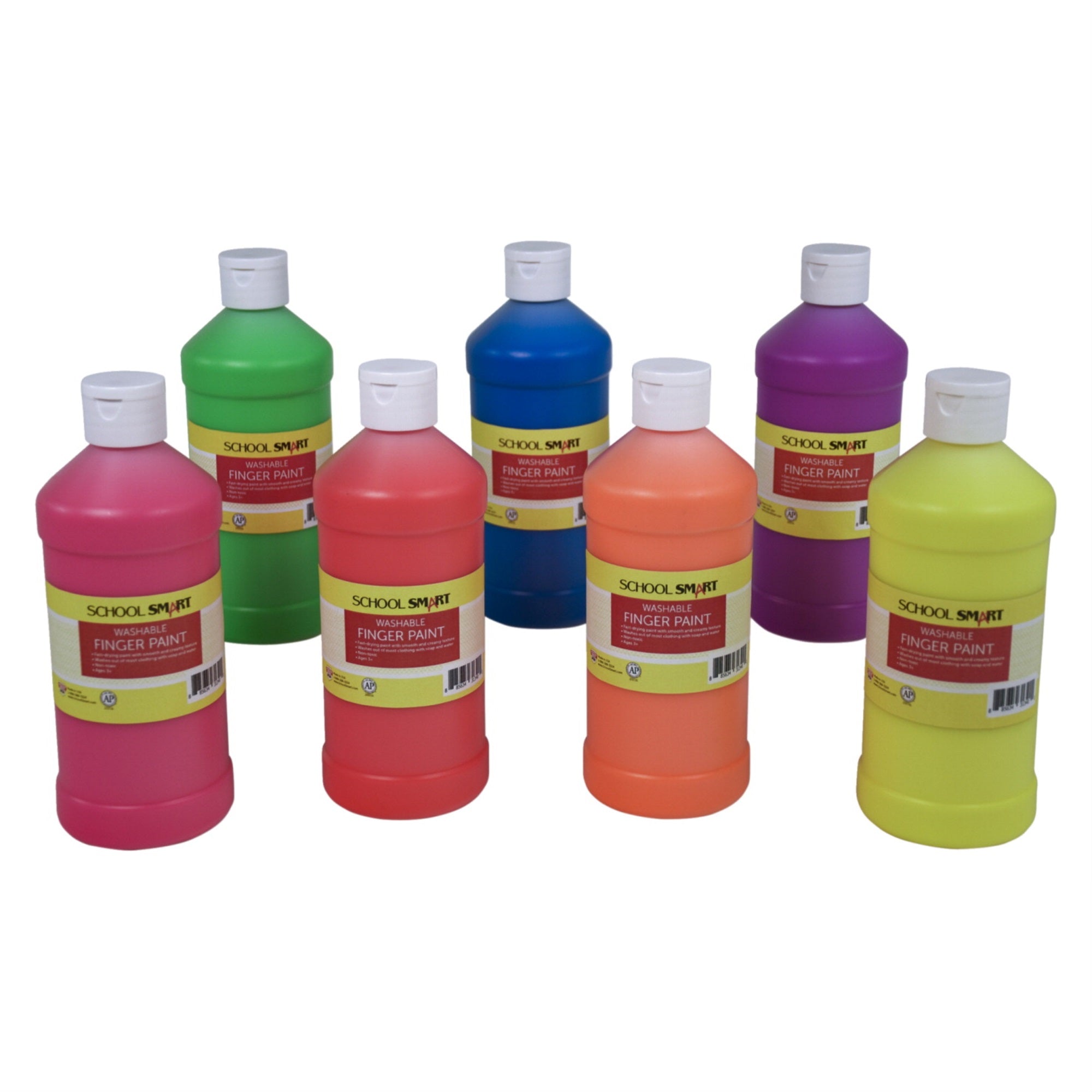 School Smart Washable Finger Paints, Assorted Neon Colors, Pint Set Of 7
