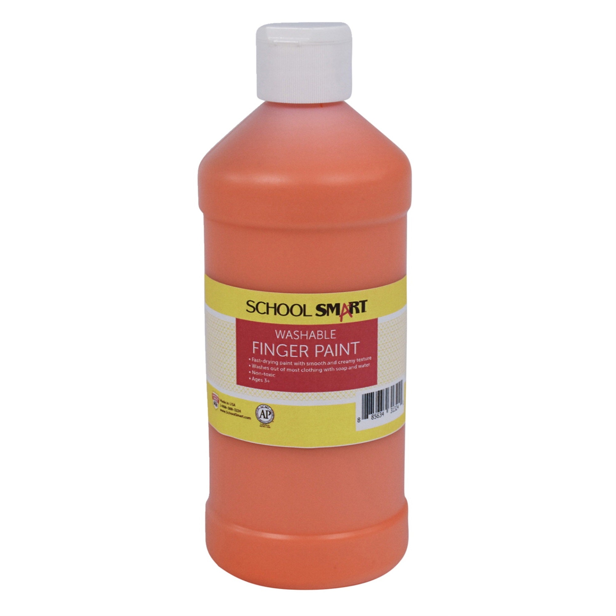 School Smart Washable Finger Paint, Orange, 1 Pint