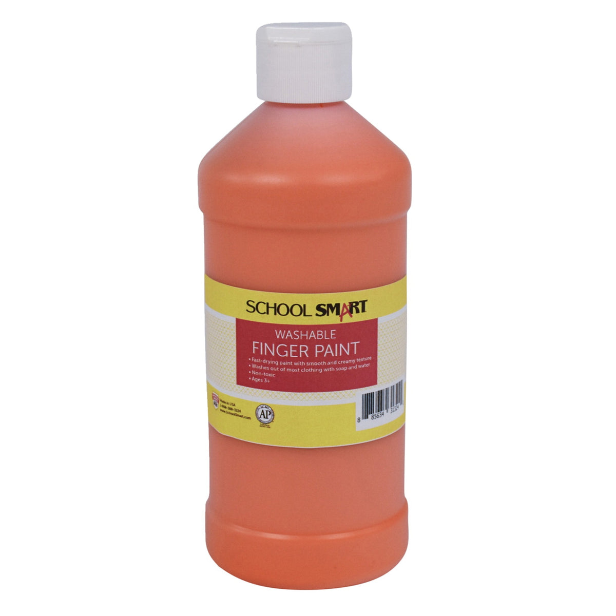 School Smart Washable Finger Paint, Orange, 1 Pint