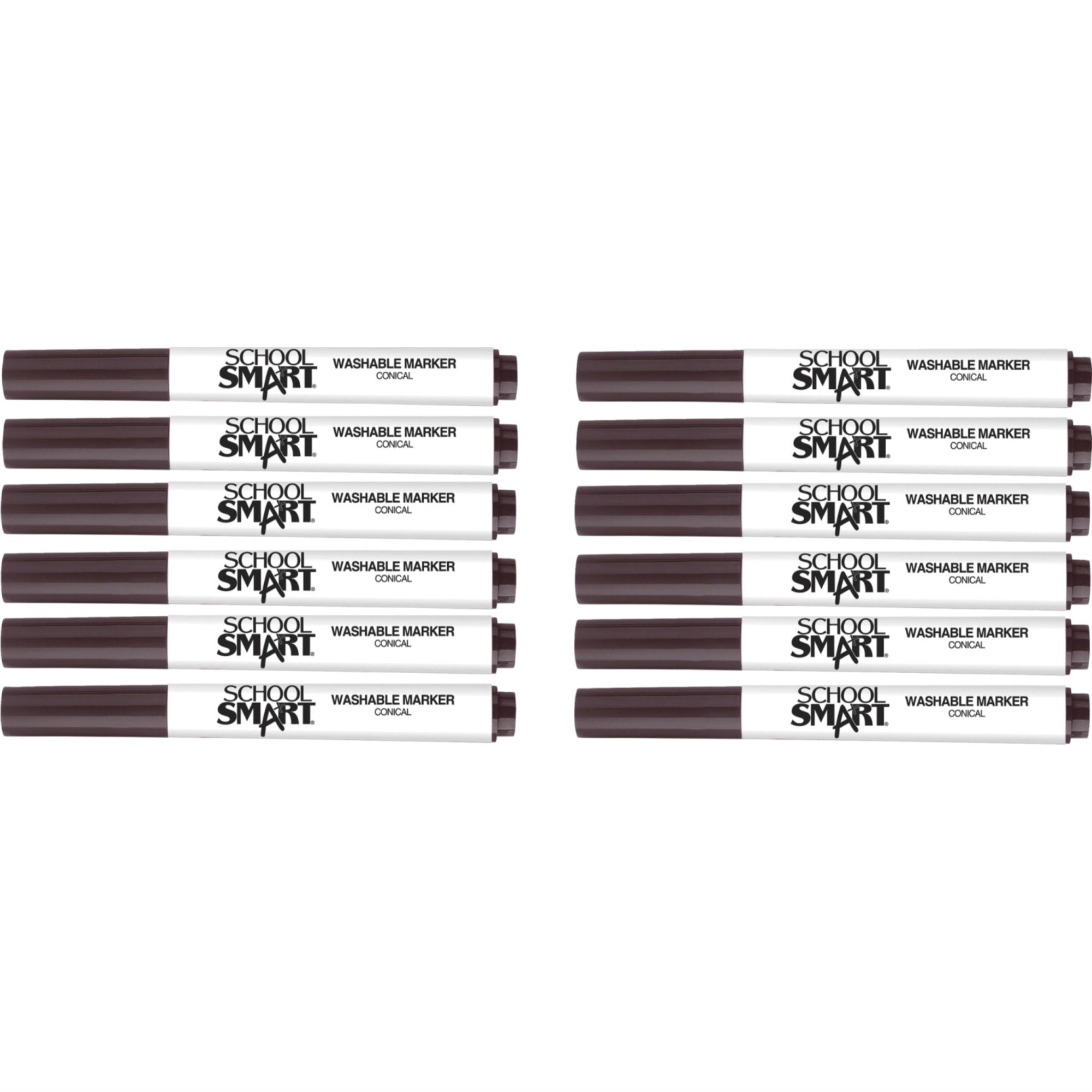 School Smart Washable Art Markers, Conical Tip, Brown, Pack Of 12