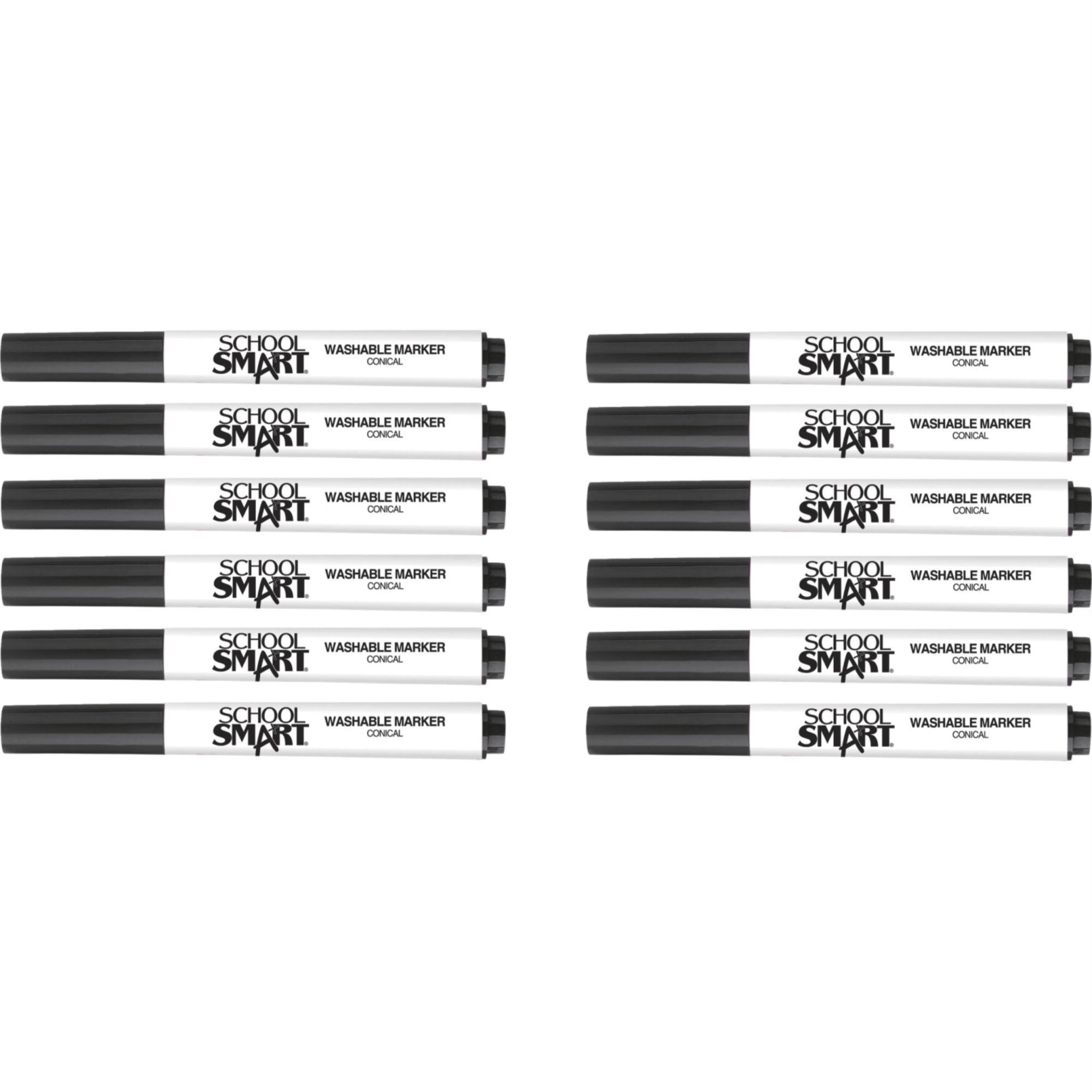 School Smart Washable Art Markers, Conical Tip, Black, Pack Of 12