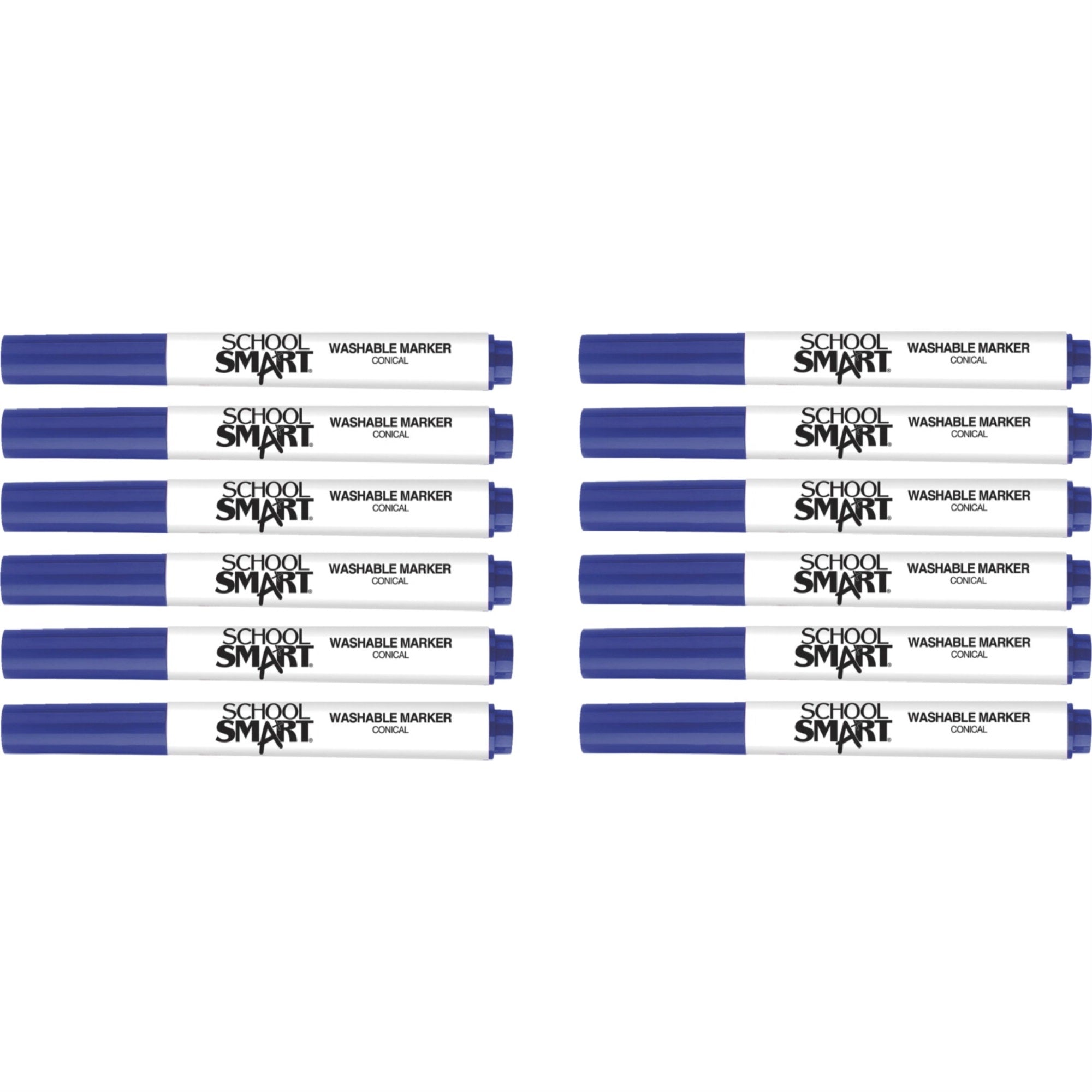 School Smart Washable Art Markers, Conical Tip, Blue, Pack Of 12