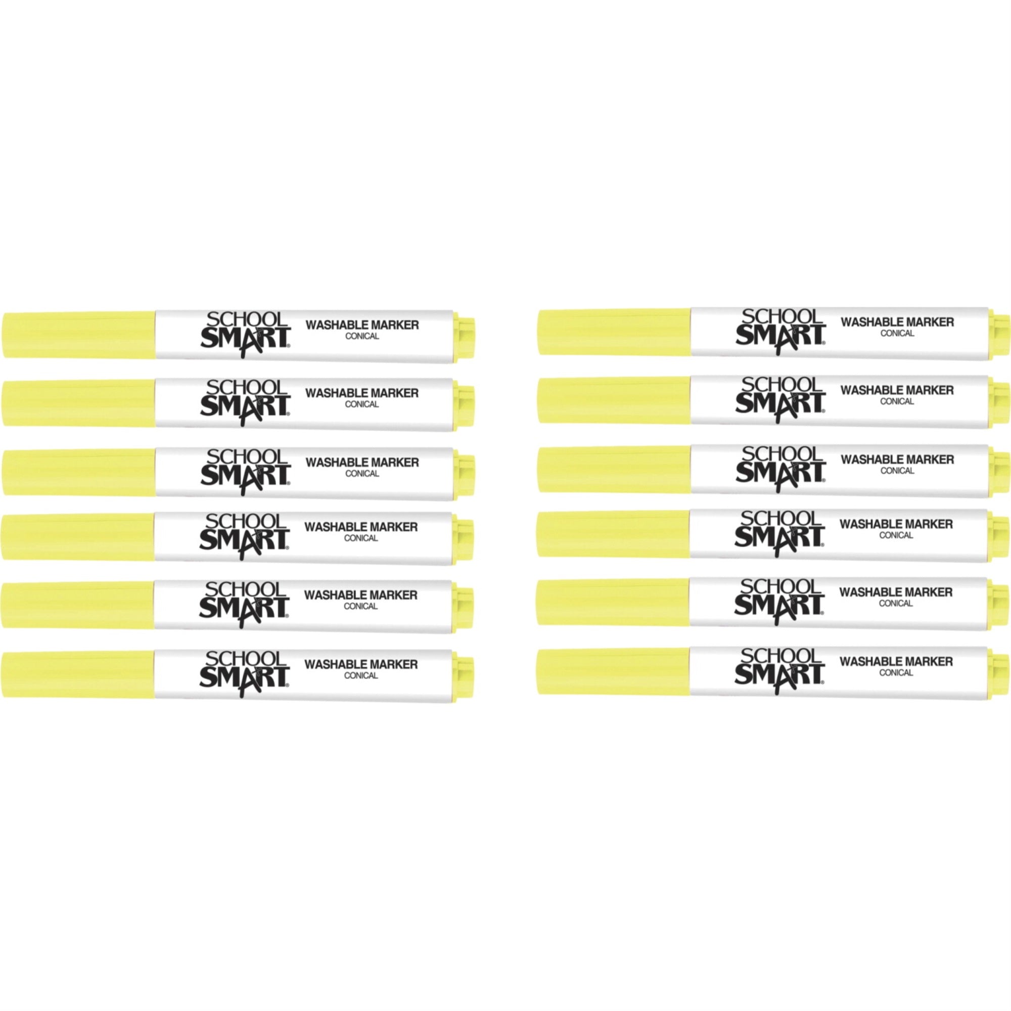 School Smart Washable Art Markers, Conical Tip, Yellow, Pack Of 12