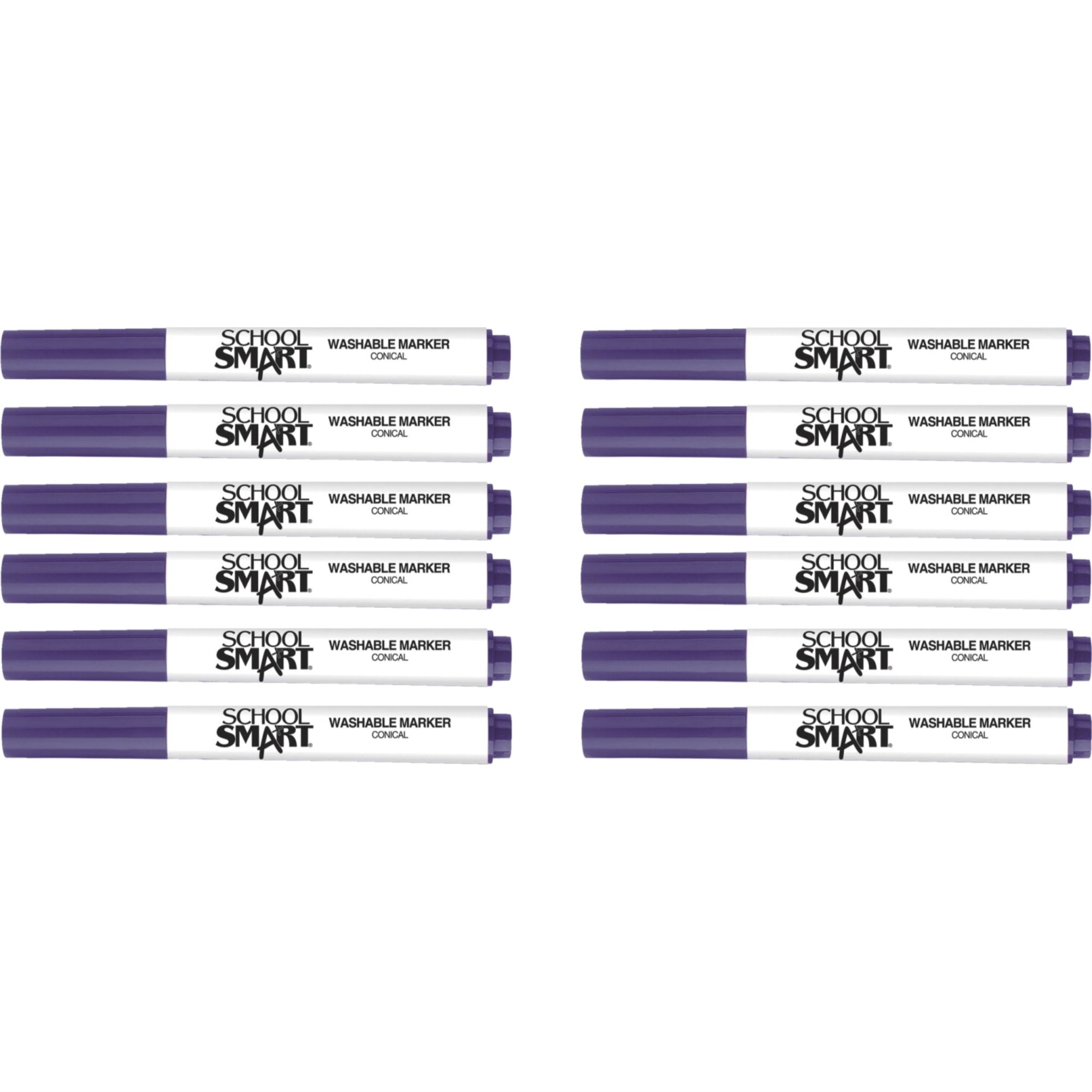 School Smart Washable Art Markers, Conical Tip, Purple, Pack Of 12