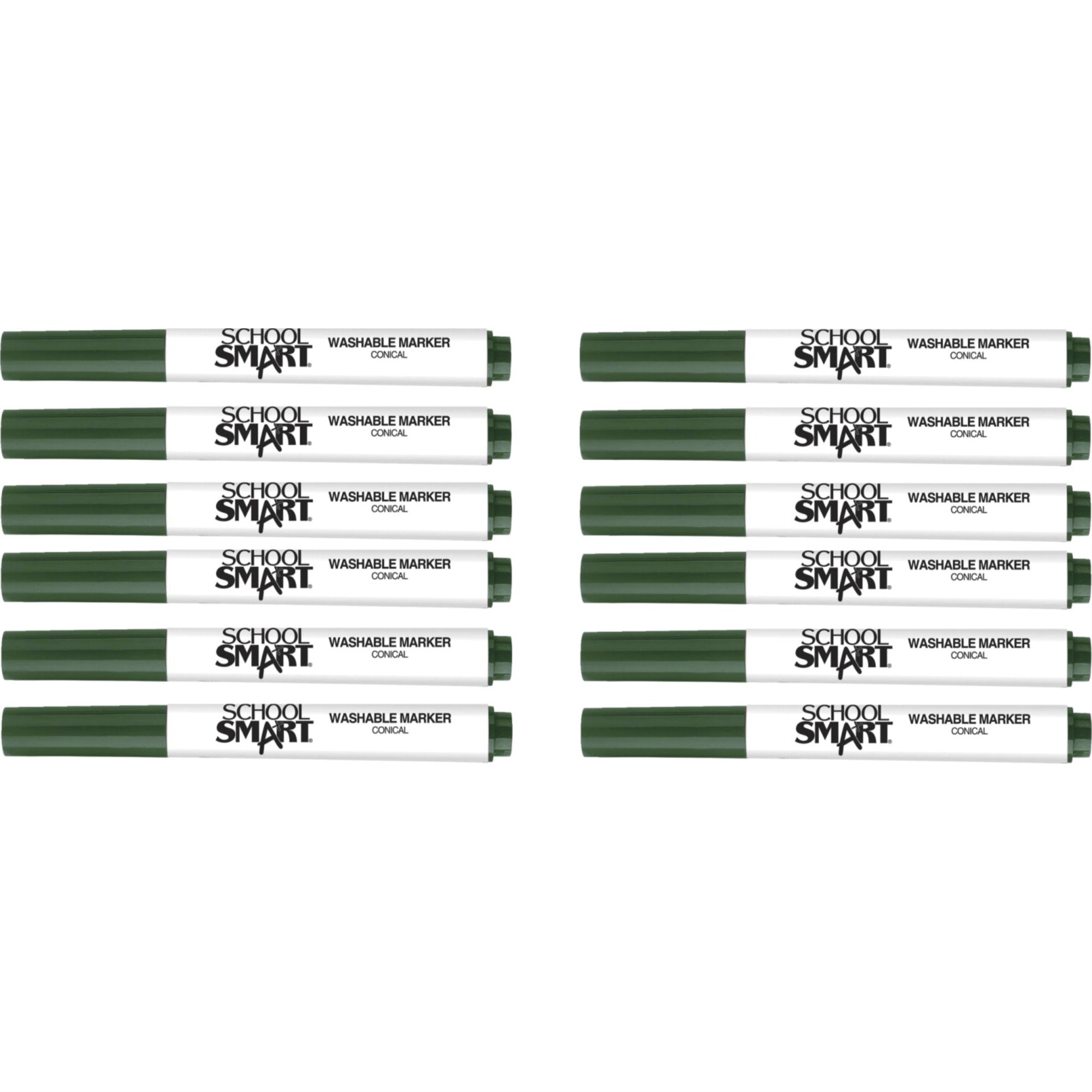 School Smart Washable Art Markers, Conical Tip, Green, Pack Of 12