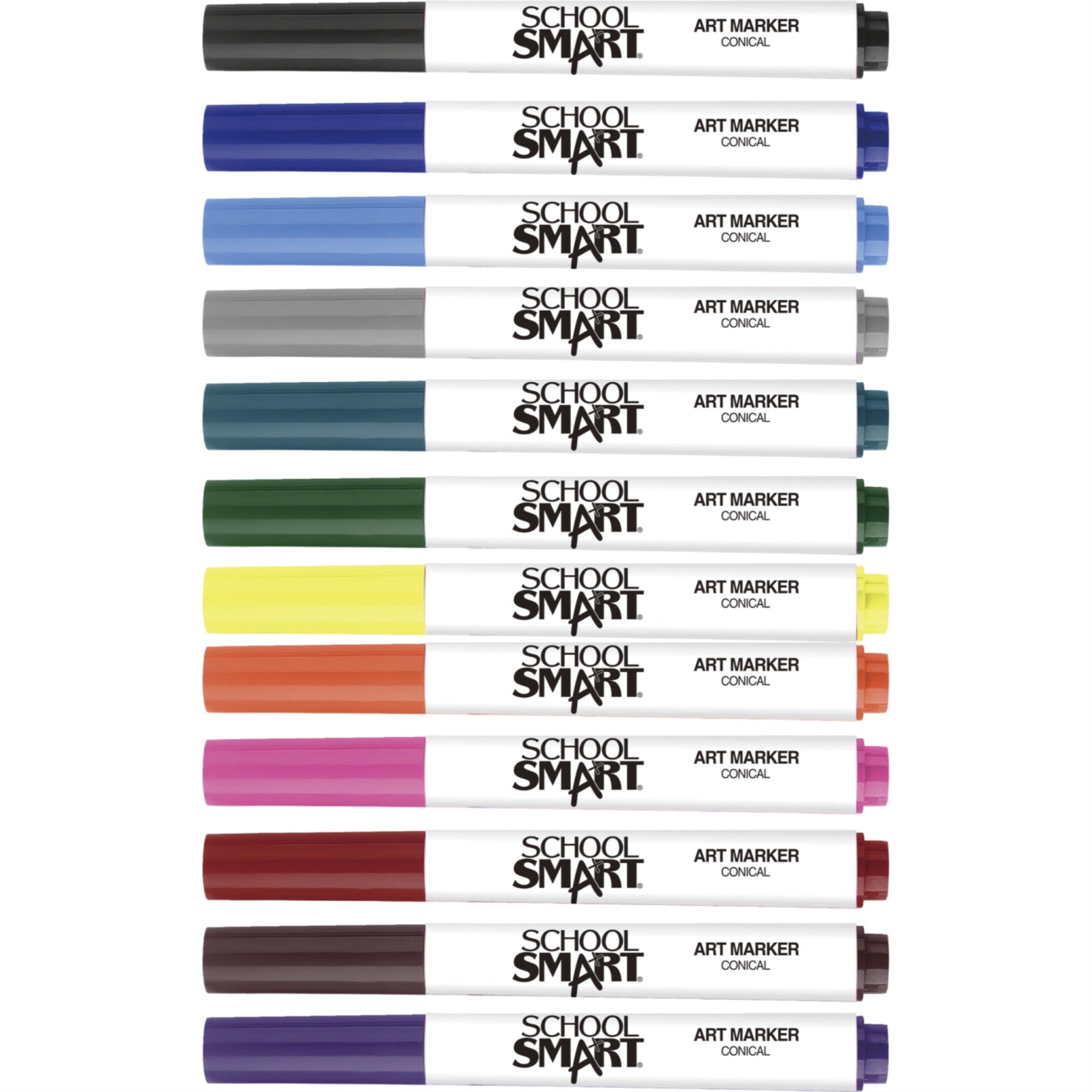 School Smart Art Markers, Conical Tip, Assorted Colors, Set Of 12