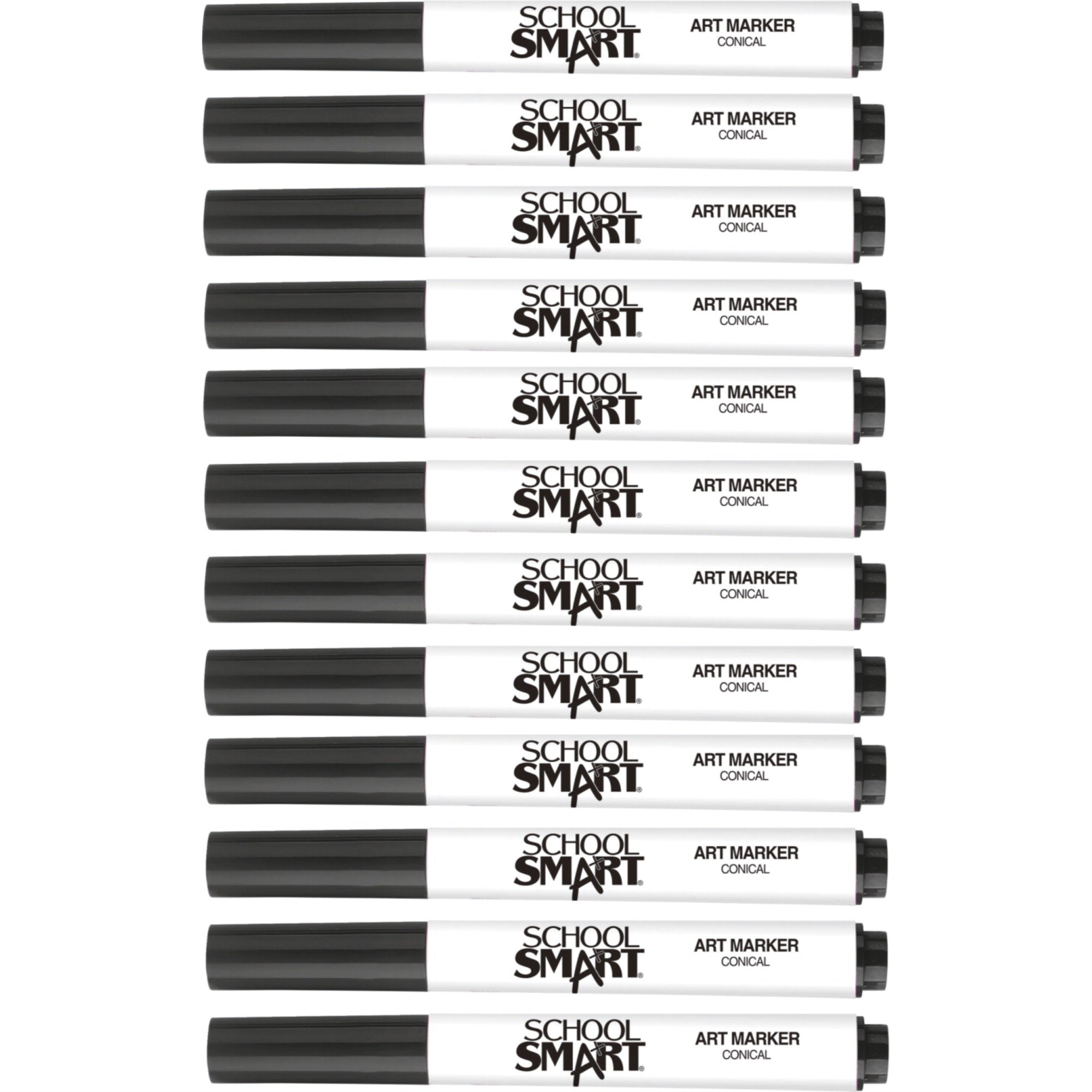 School Smart Art Markers, Conical Tip, Black, Pack Of 12