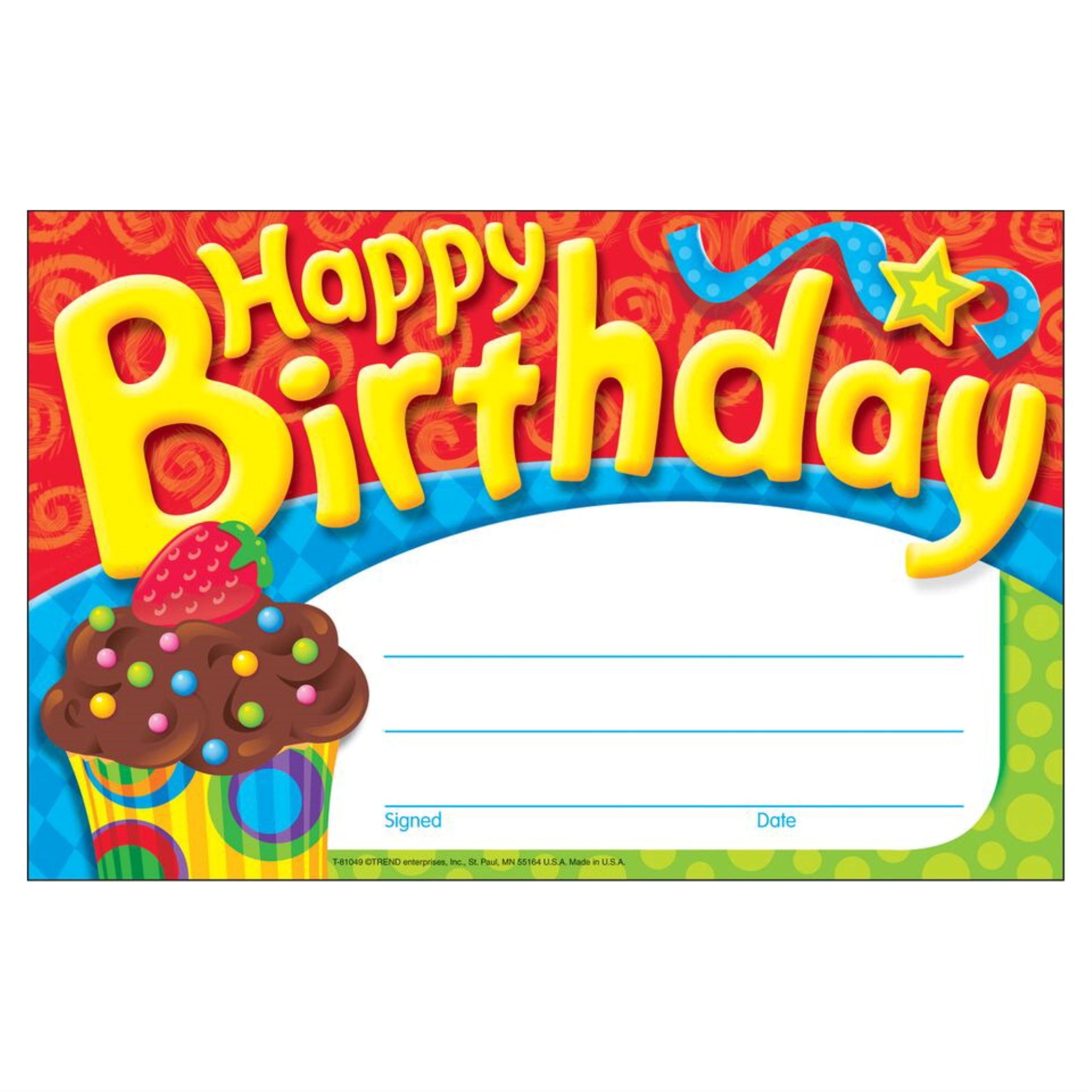 Trend Enterprises Happy Birthday Certificates, Bake Shop, Pack Of 30