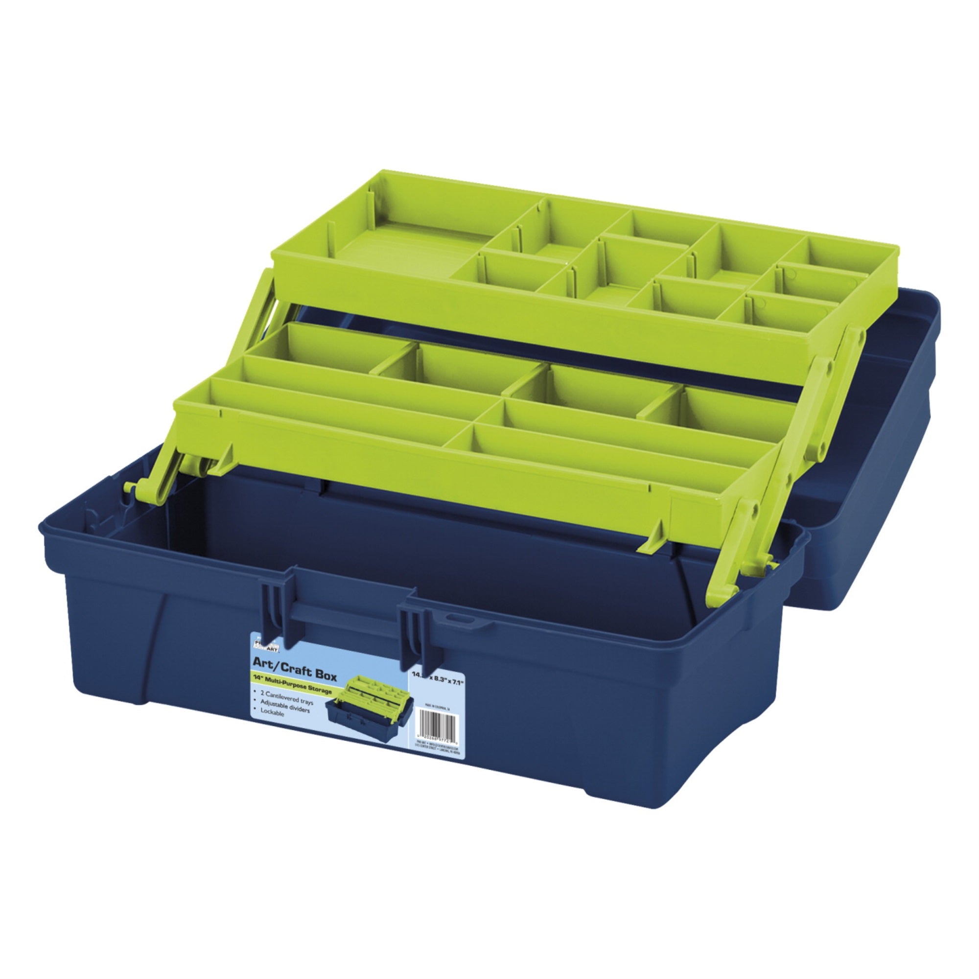Pro Art Storage Box With Cantilever Trays, 14 Inches, Blue/Green
