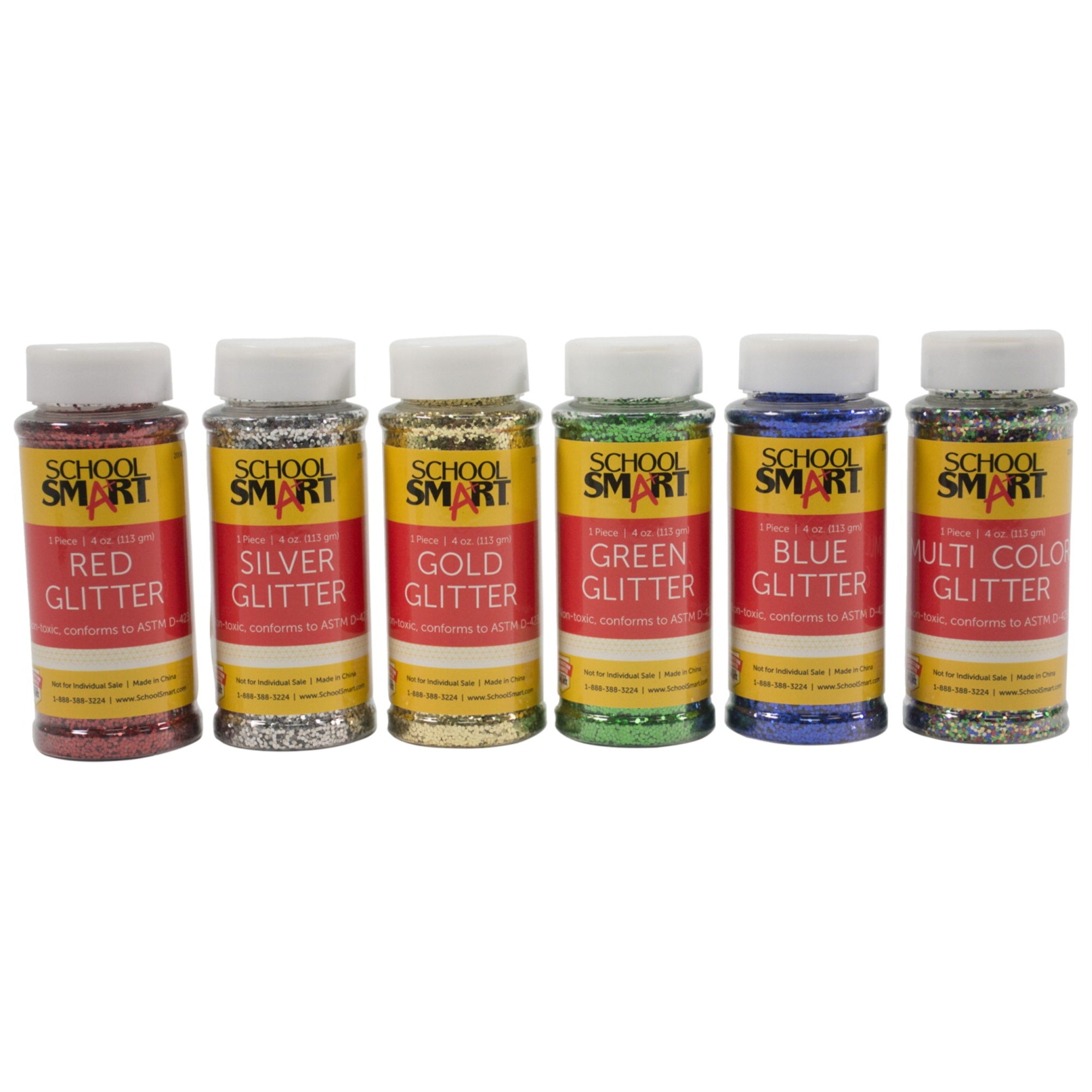School Smart Craft Glitter, 4 Ounces, Assorted Colors, Set Of 6