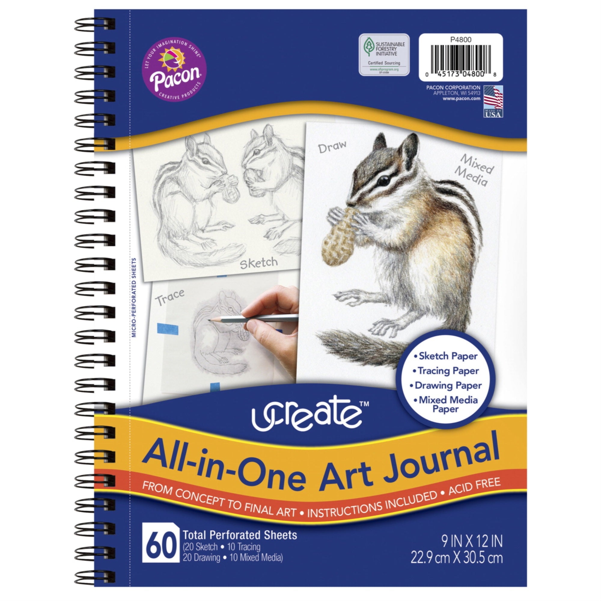 Ucreate All-In-One Art Journal, 9 X 12 Inches, White, 60 Sheets