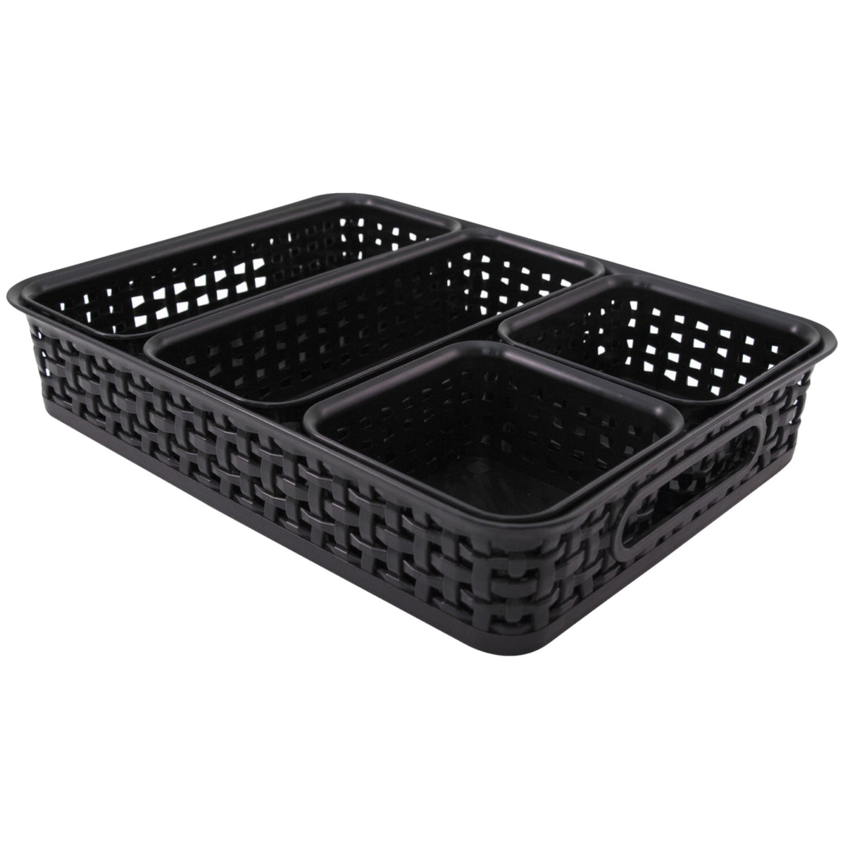 Advantus Plastic Weave Bins, Black, Pack Of 5