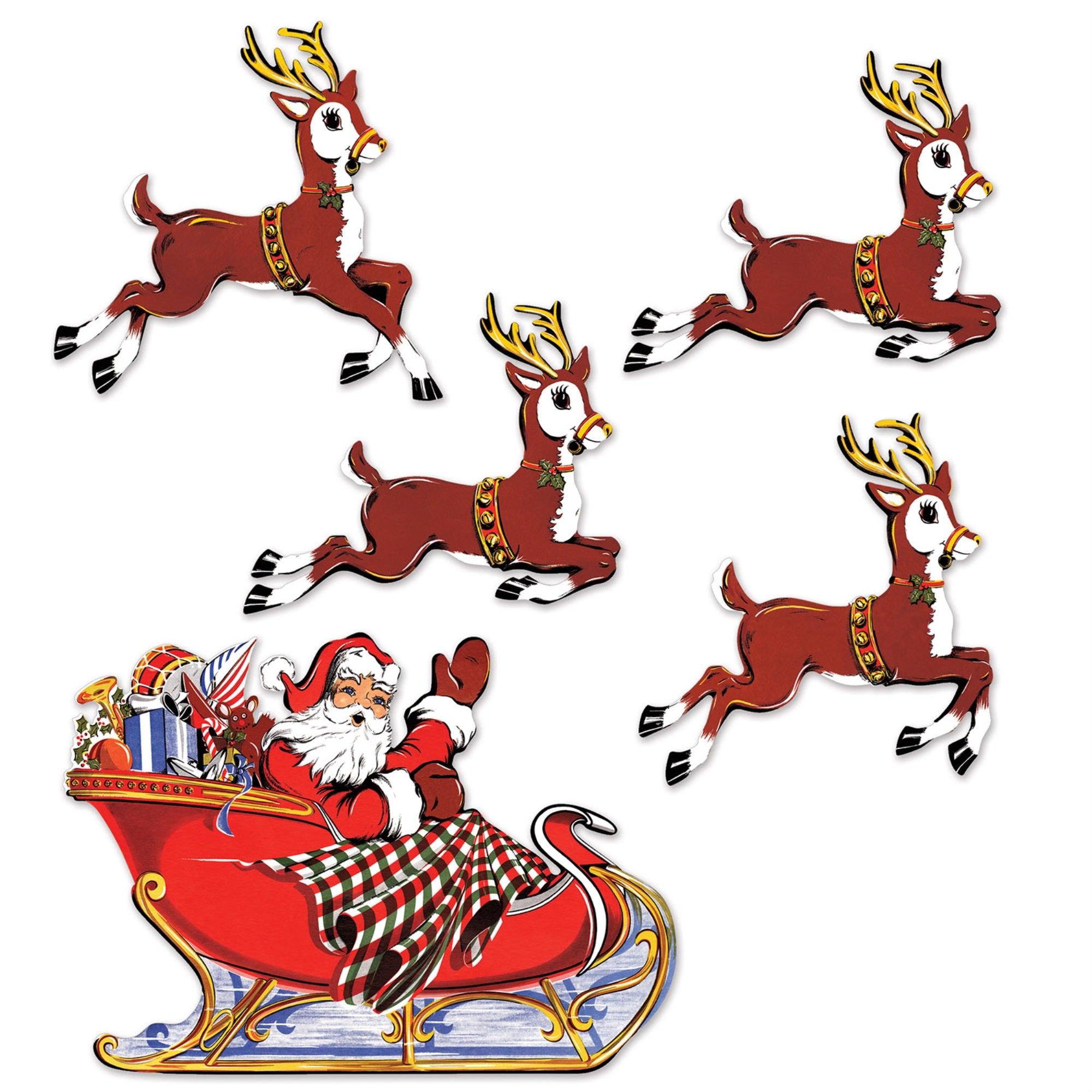 Vintage Christmas Santa & Sleigh Cutouts, (Pack Of 12)