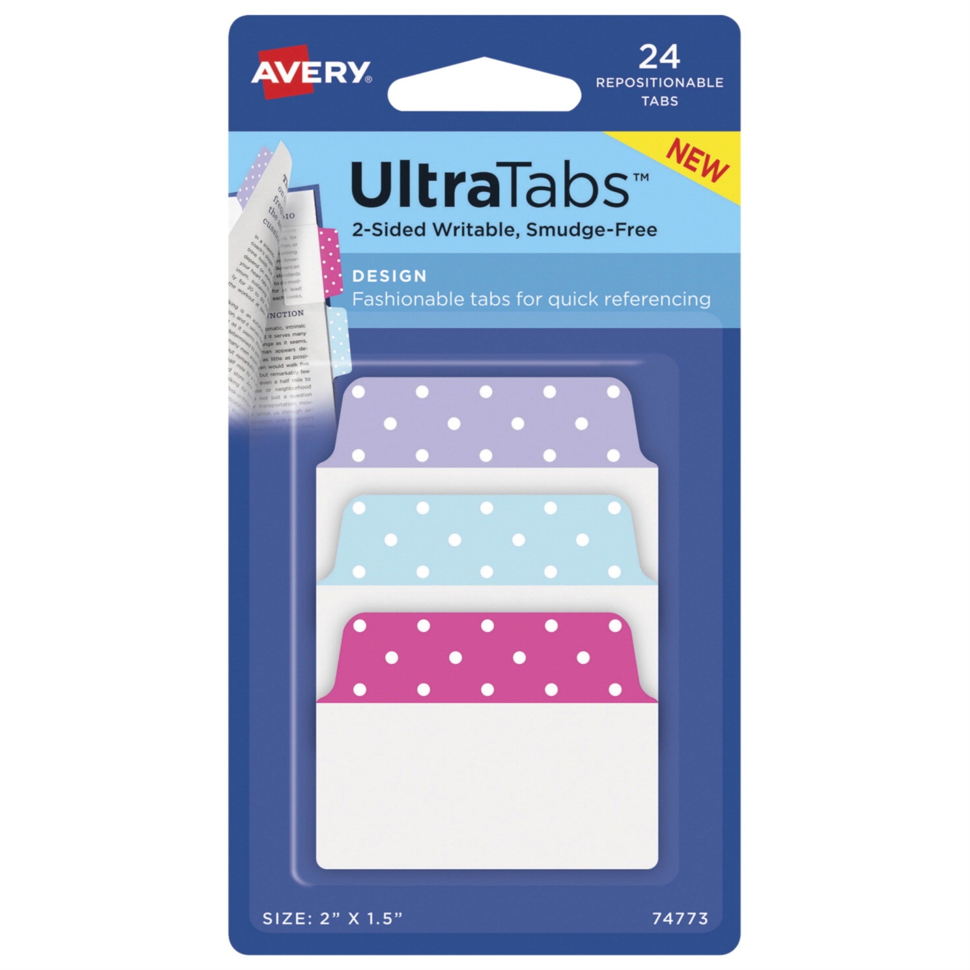 Avery 74773 Repositionable Ultratabs, 2 X 1-1/2 Inches, Polk-A-Dot, Pack Of 24