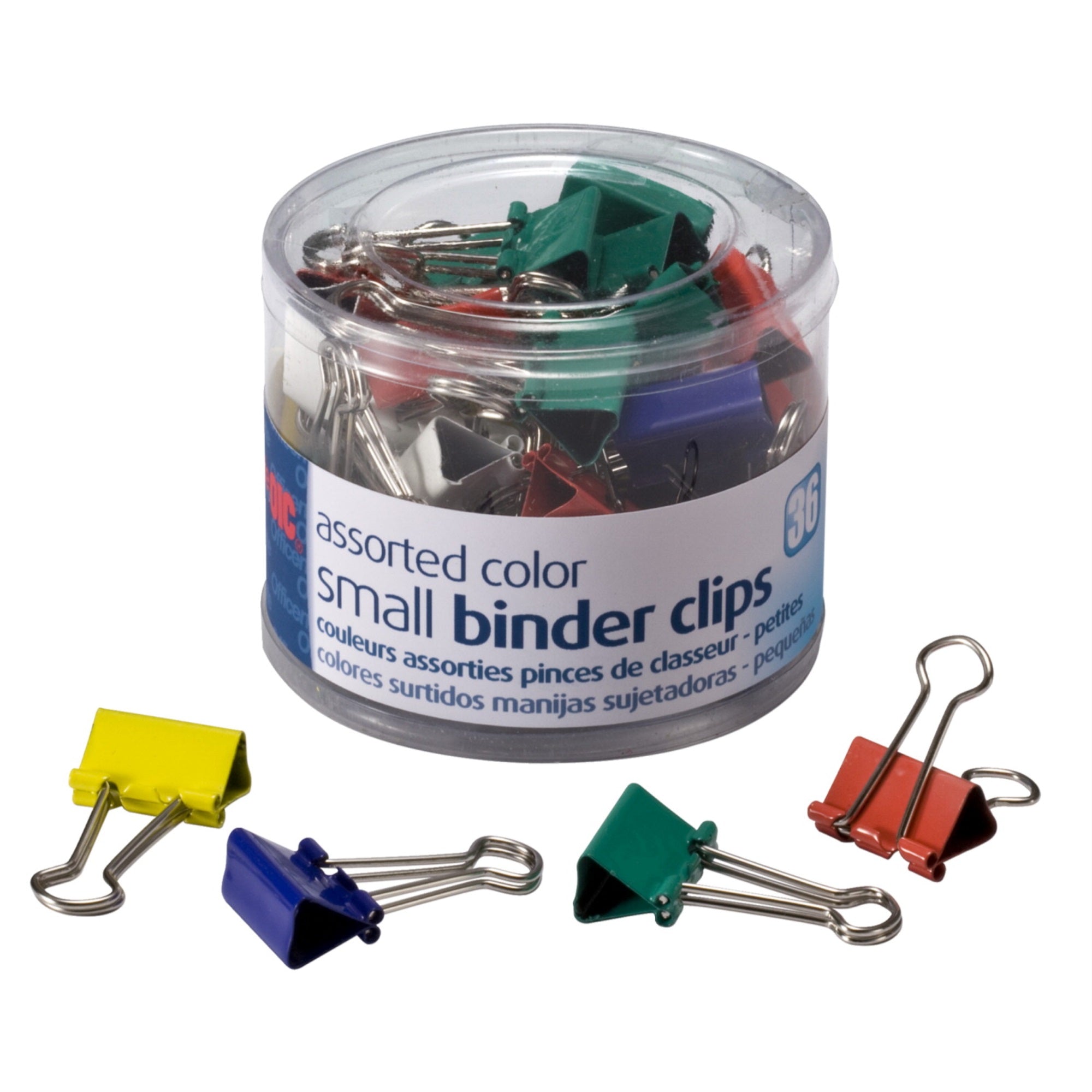 Officemate Binder Clips, Small, 3/8 Inch Capacity, Assorted Colors, Pack of 36
