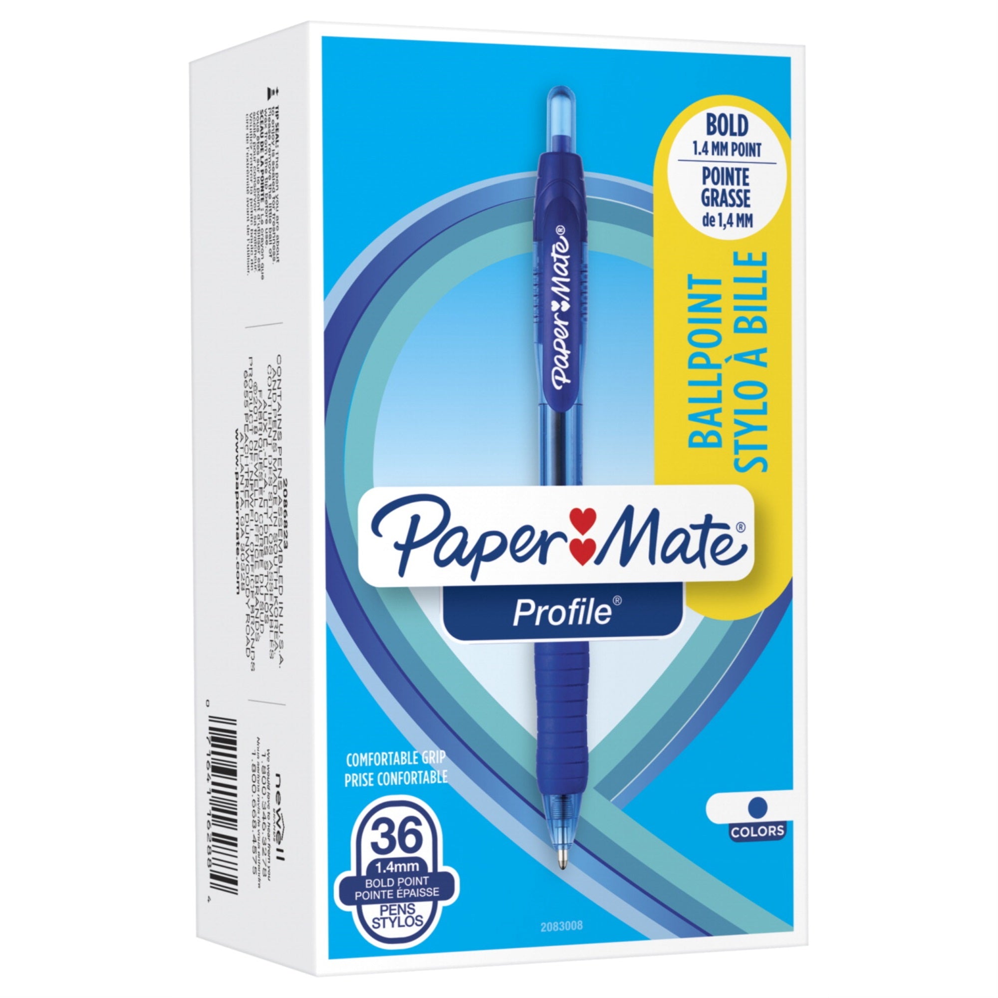 Paper Mate Profile Ballpoint Pen, 1.4 Millimeter Point, Blue, Pack Of 36