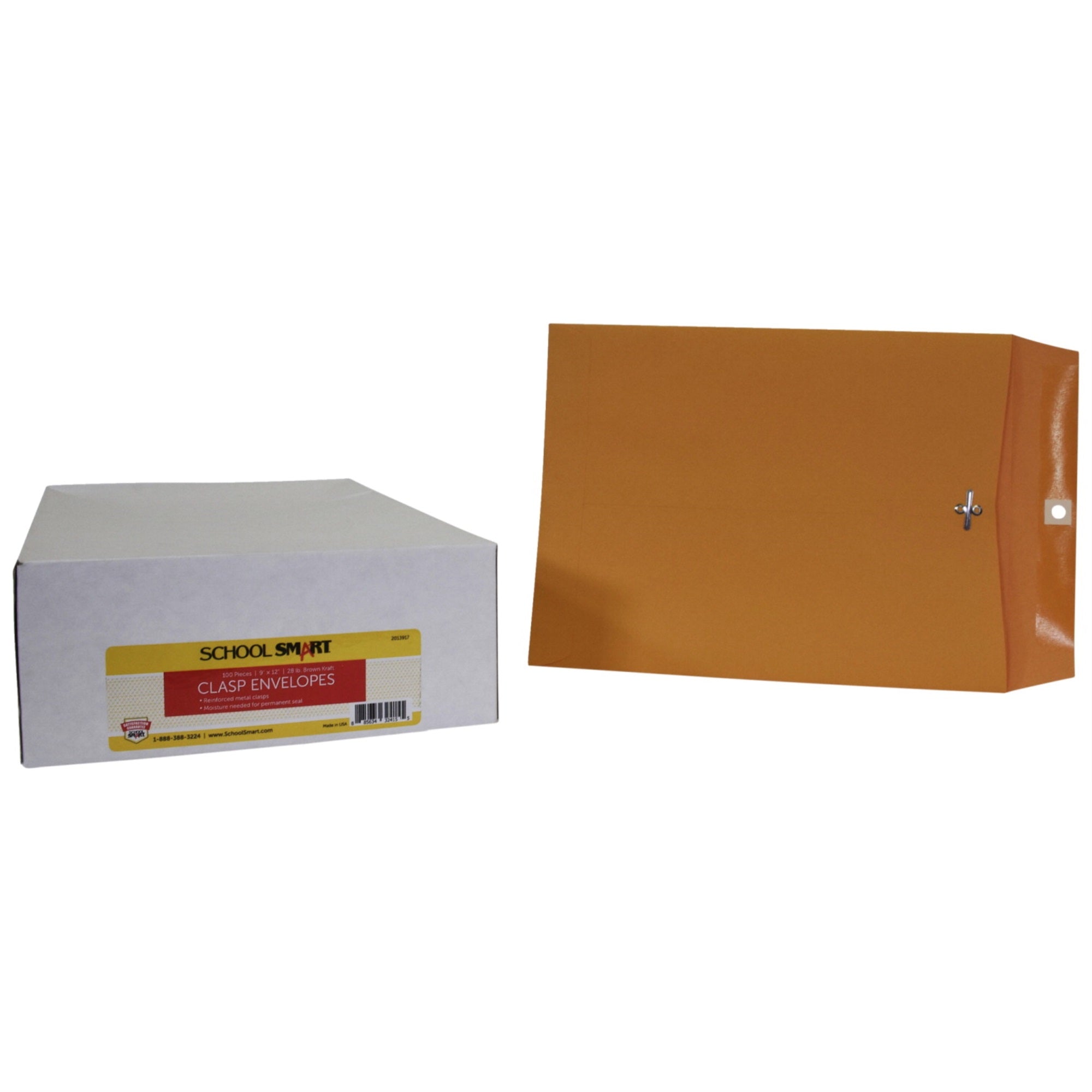 School Smart Kraft Envelopes With Clasp, 9 X 12 Inches, Pack Of 100