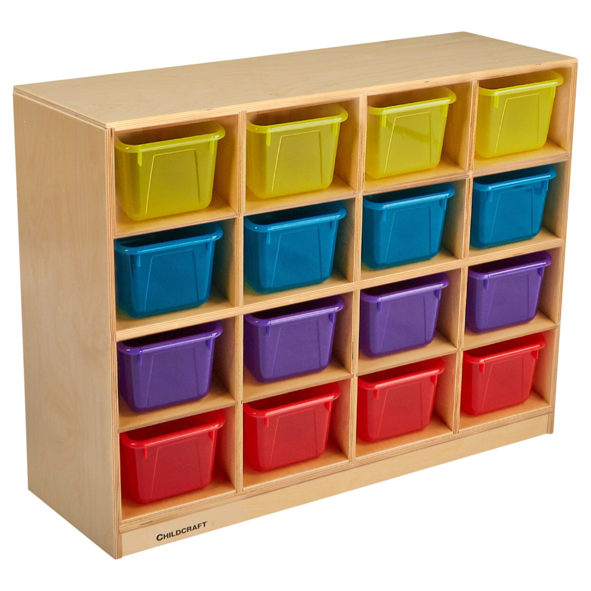 Childcraft Cubby Unit, 16 Translucent Color Trays, 38-3/8 X 13 X 30 Inches