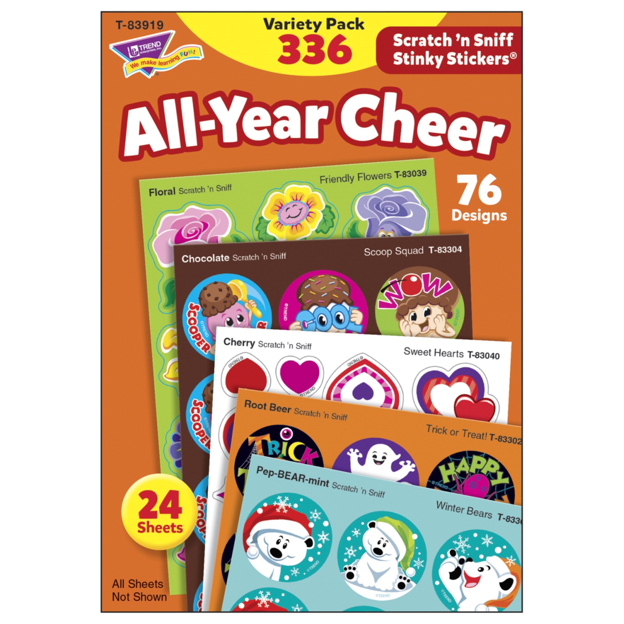 Trend Enterprises All Year Cheer Stinky Stickers Variety Pack, 70 Designs, 8 Scents, Pack Of 336