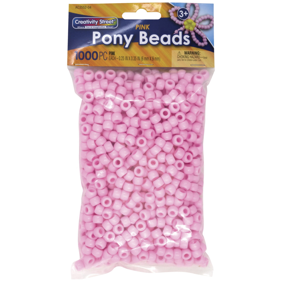 Creativity Street Pony Beads, Pink,  6 X 9 Mm, Pack Of 1000