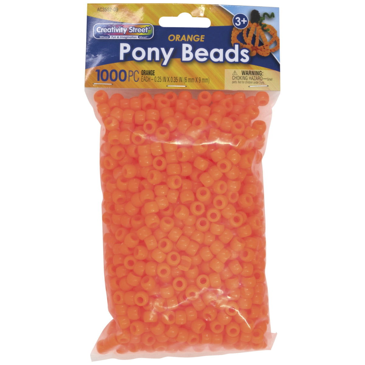 Creativity Street  Pony Beads, Orange,  6 X 9 Mm, Pack Of 1000