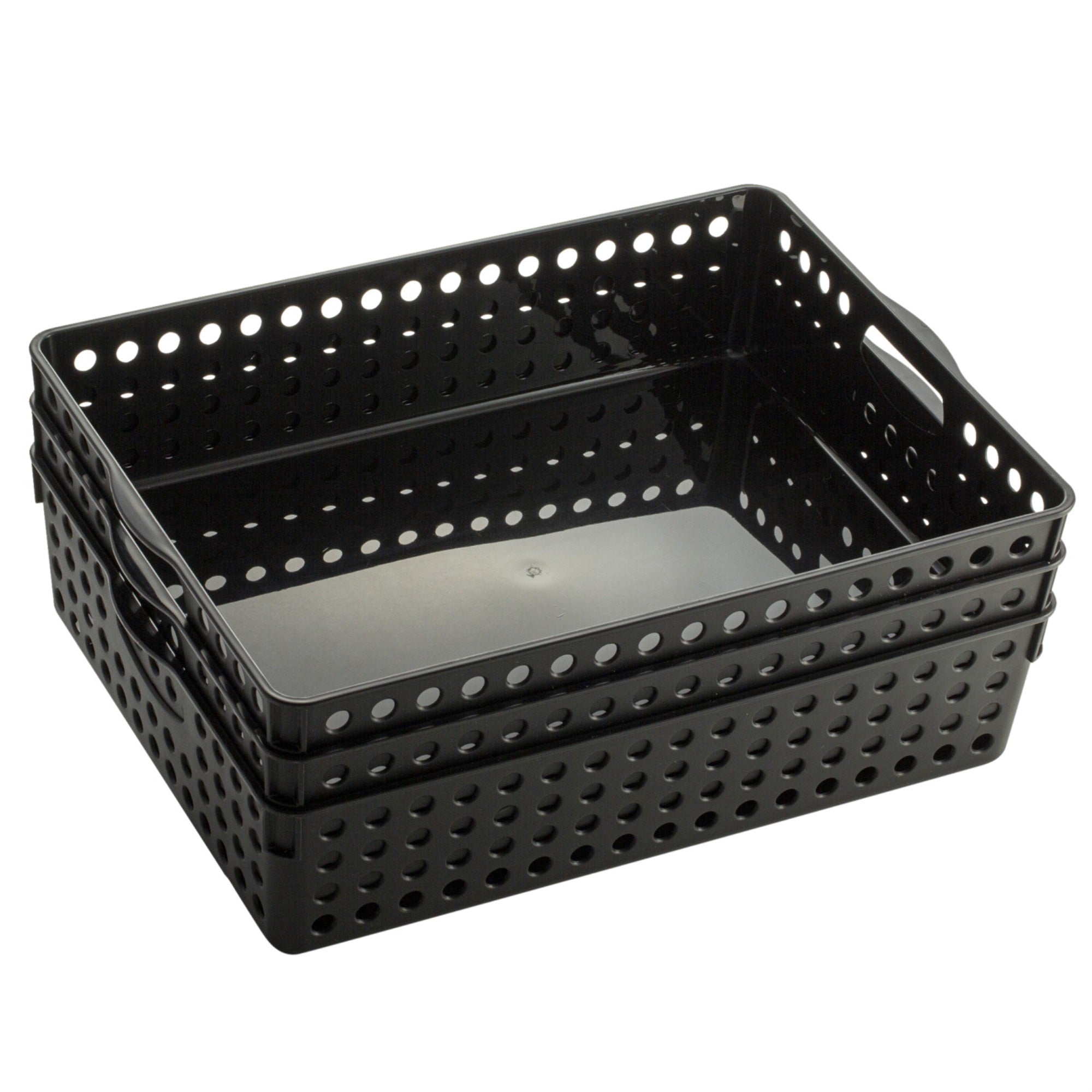 Achieva File Basket, 13-1/4 X 9-5/8 X 3 Inches, Black, Pack Of 3