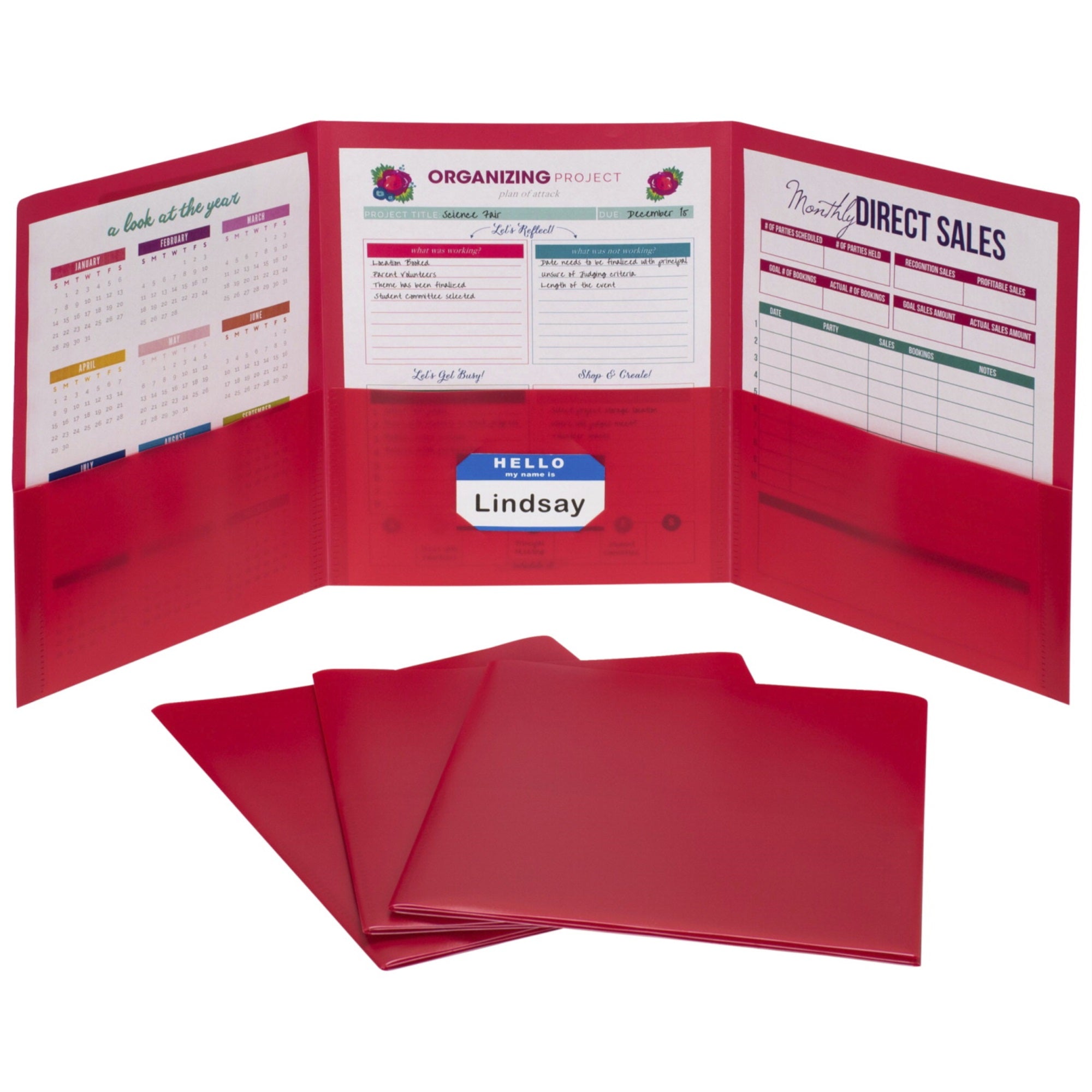 C-Line 3-Pocket Poly Portfolios, Letter, Red, Pack Of 24