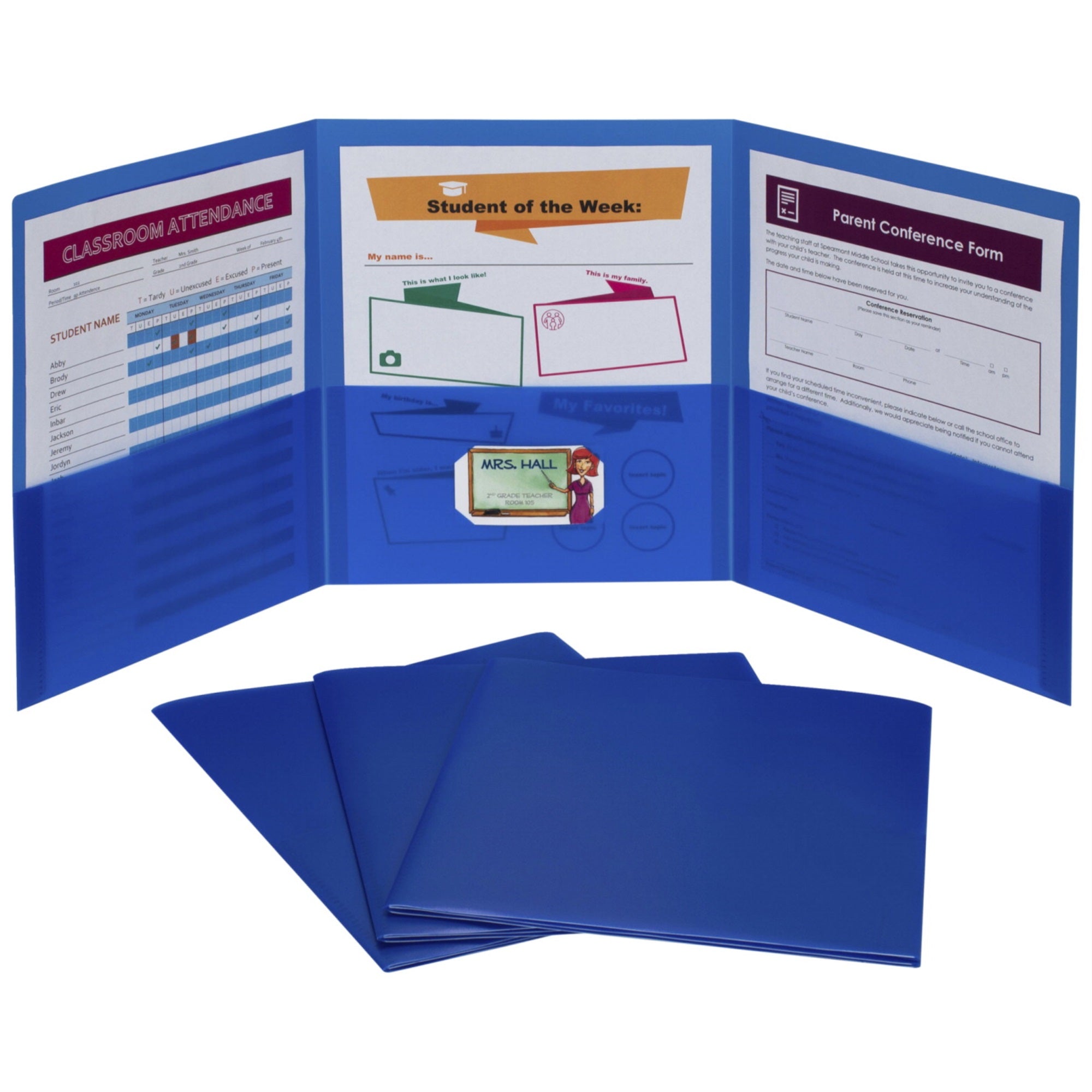C-Line 3-Pocket Poly Portfolios, Letter, Blue, Pack Of 24