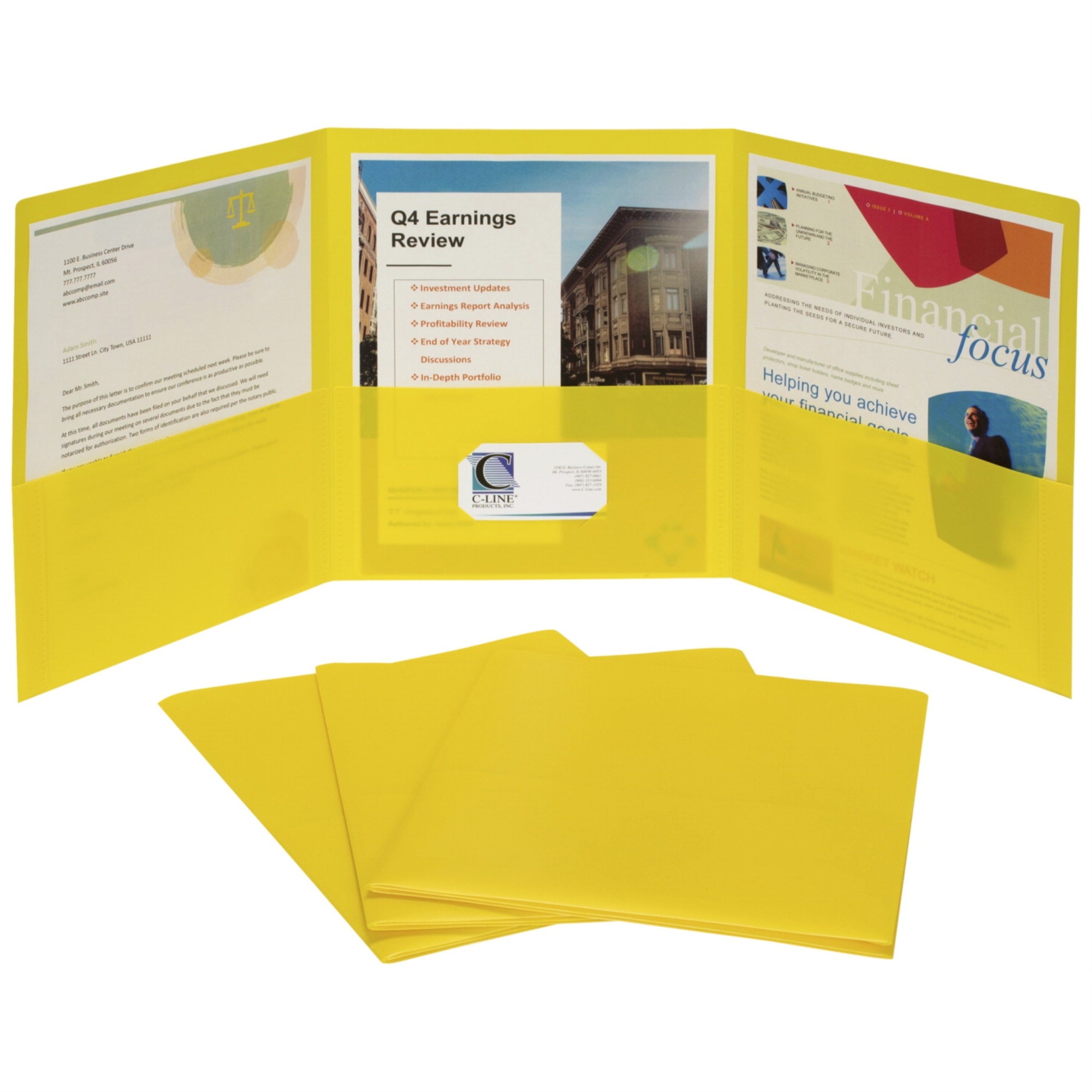 C-Line 3-Pocket Poly Portfolios, Letter, Yellow, Pack Of 24
