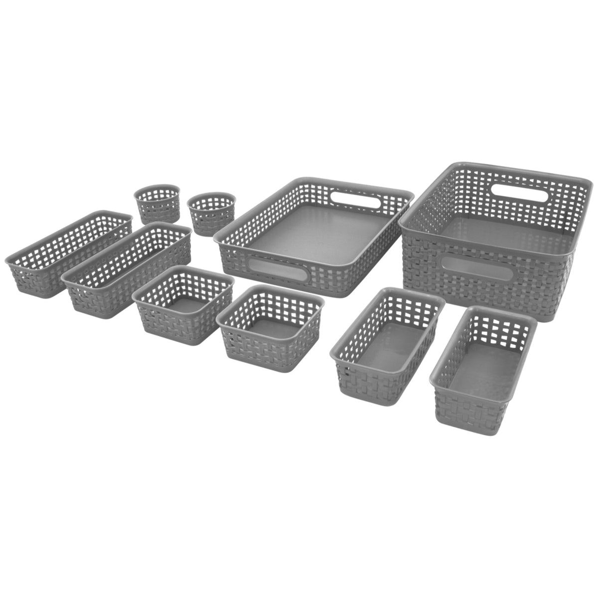 Advantus Weave Bins, Assorted Sizes, Cool Gray, Set Of 10