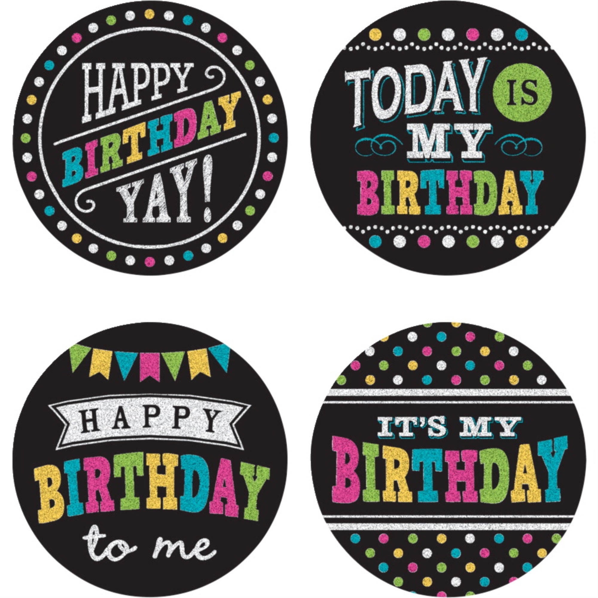 Teacher Created Resources Chalkboard Brights Happy Birthday Wear 'Em Badges, Pack Of 30