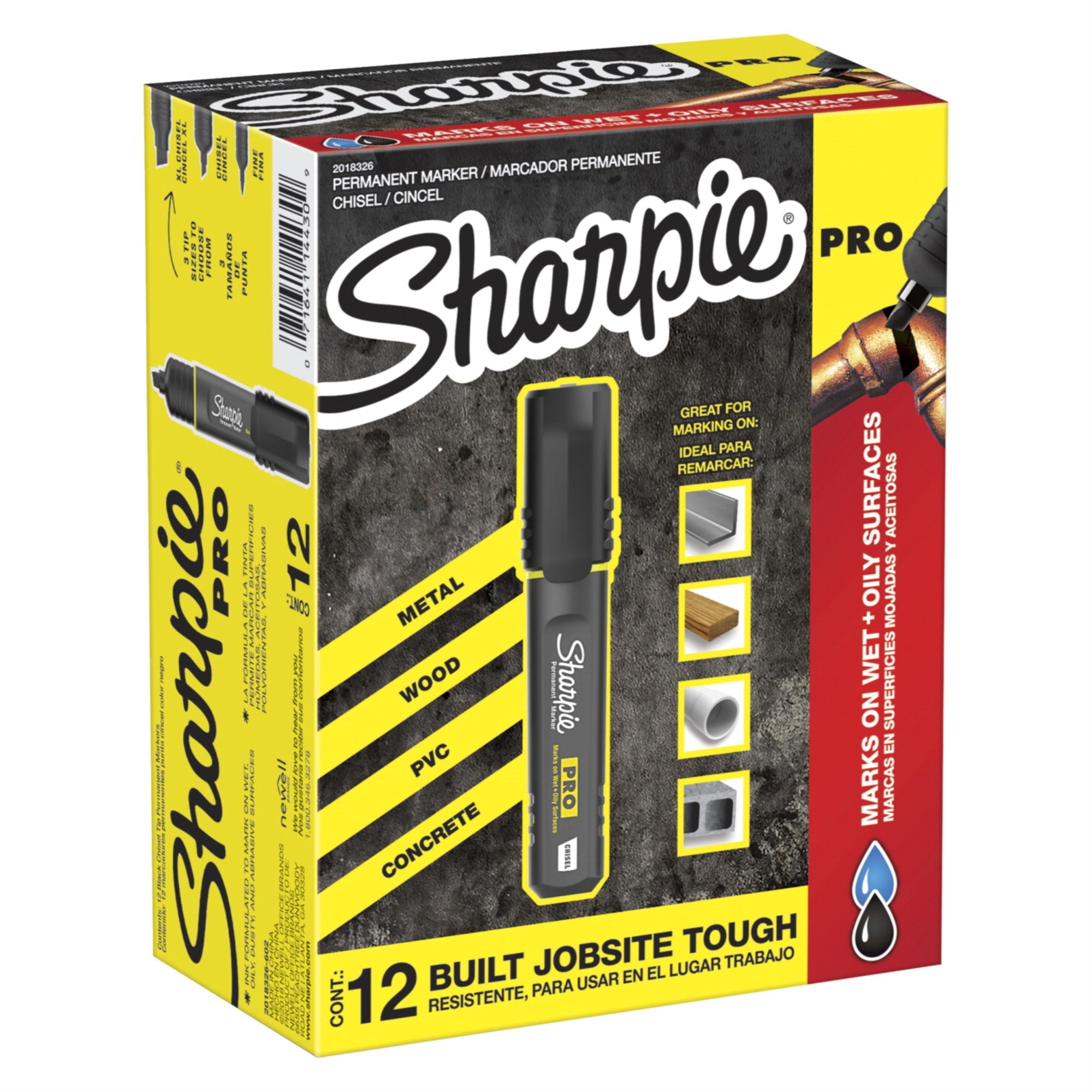 Sharpie Pro Permanent Marker, Chisel Tip, Black, Pack Of 12